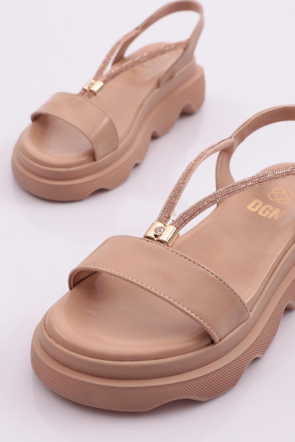 3511 Kadin Kalin Taban Taş İpli Sandalet - Görsel 5