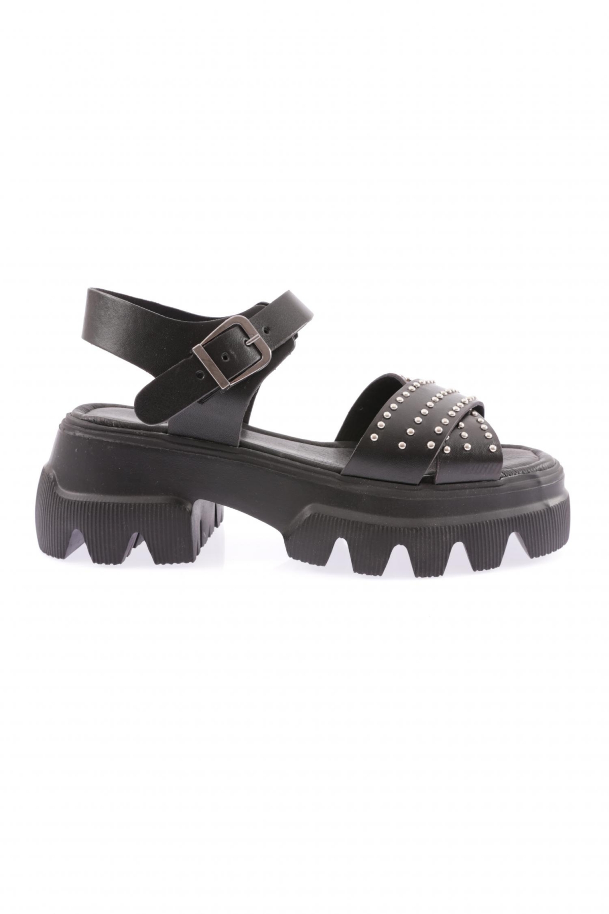 142 Kadin Kalin Taban Çapraz Bantli Taşli Sandalet - Görsel 2