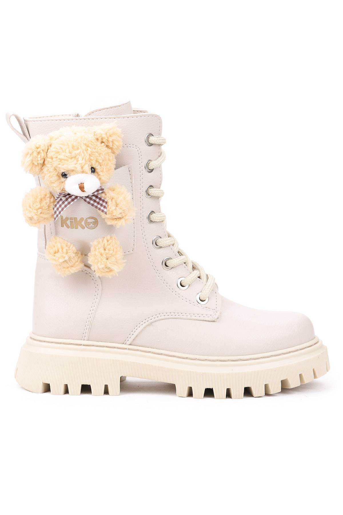 450 Ayıcıklı Fermuarlı Kız Çocuk Günlük Bot Ayakkabı Bej - Görsel 5