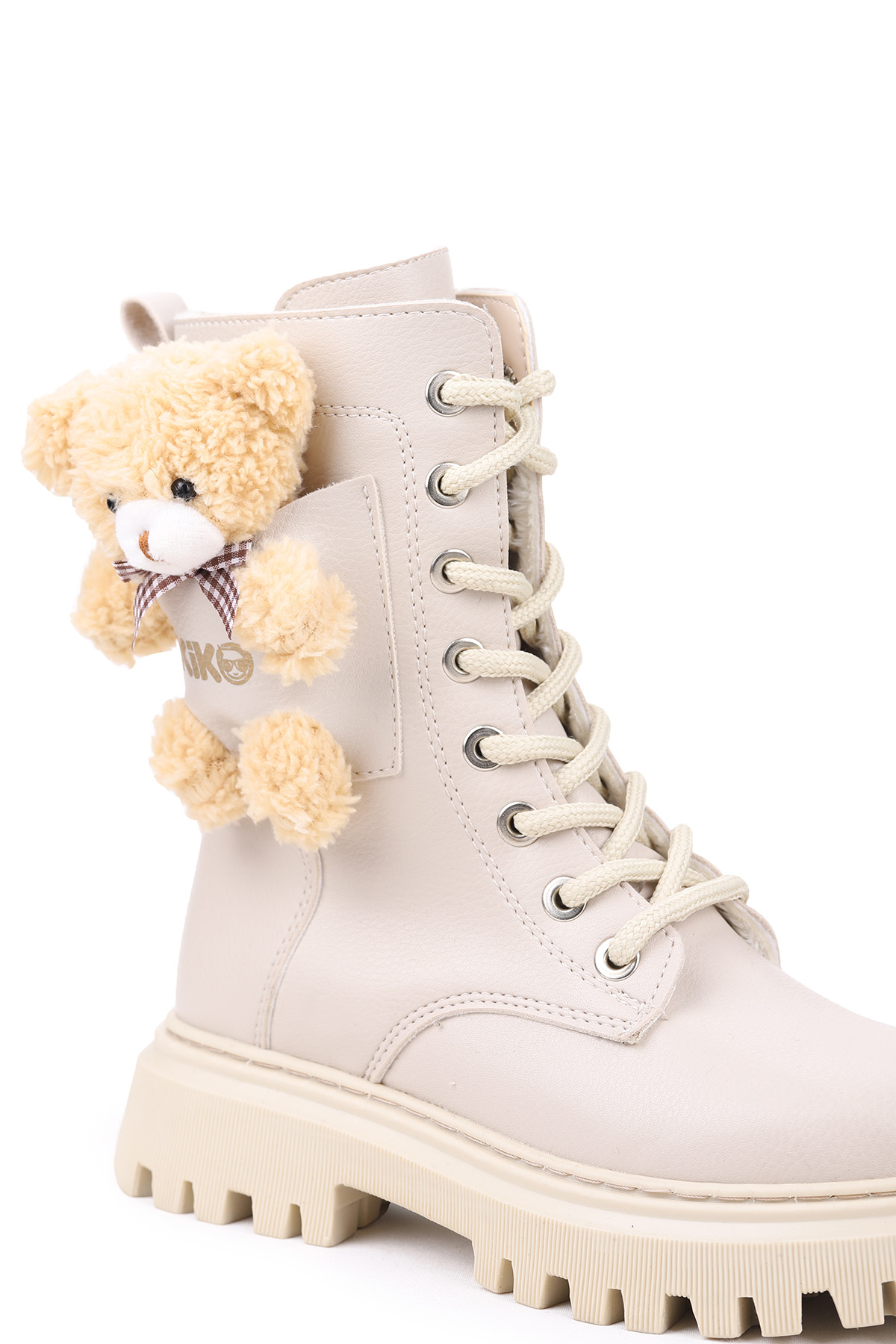 450 Ayıcıklı Fermuarlı Kız Çocuk Günlük Bot Ayakkabı Bej - Görsel 6