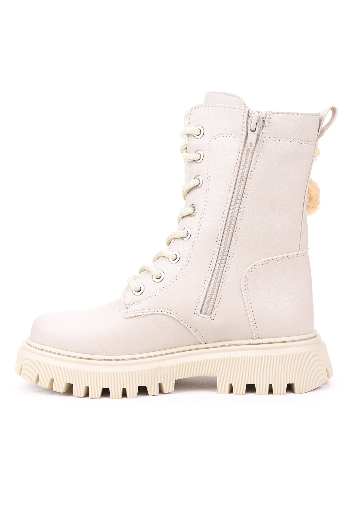 450 Ayıcıklı Fermuarlı Kız Çocuk Günlük Bot Ayakkabı Bej - Görsel 7