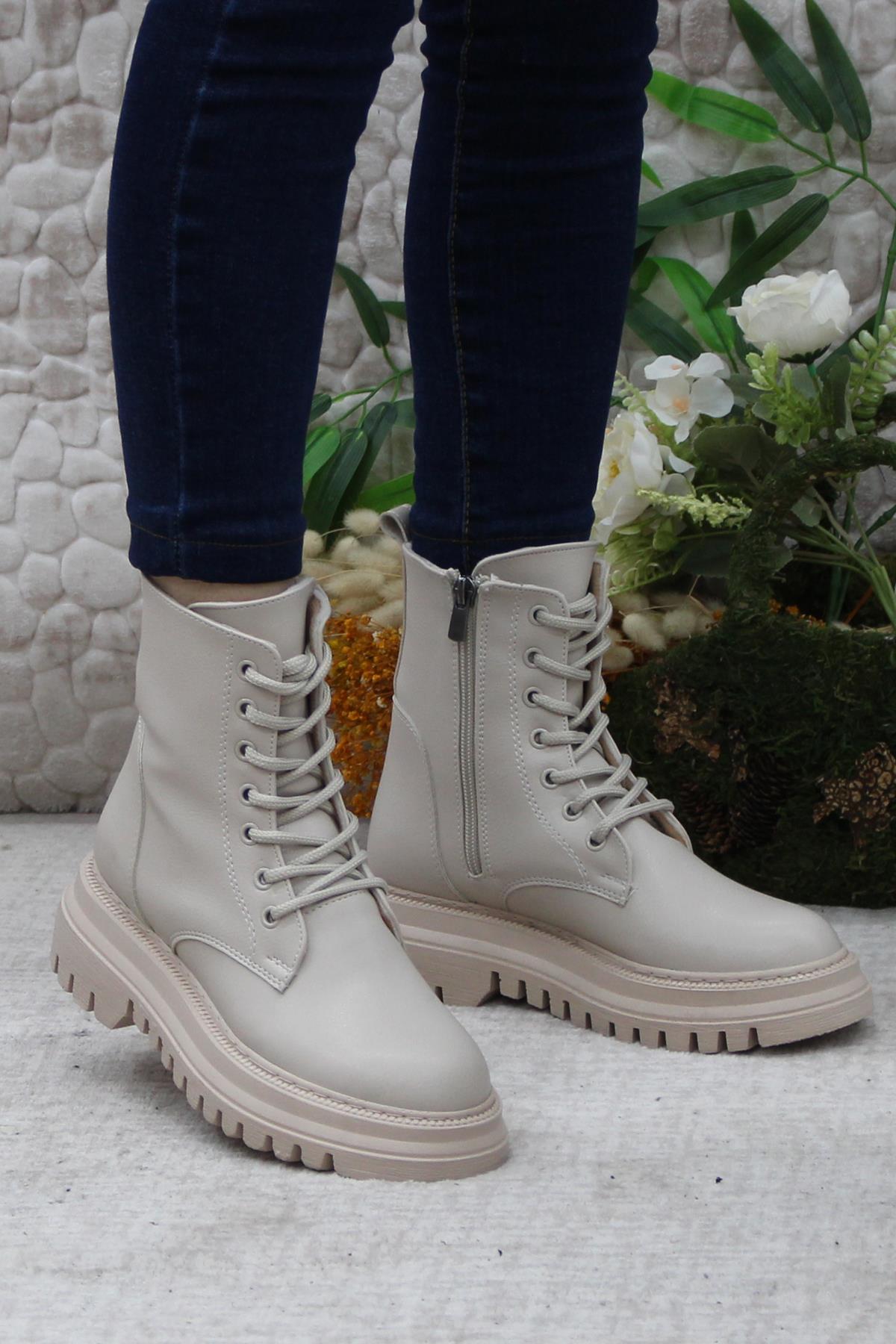 351271 Bej Kalın Taban Sıcak Astar Kadın Bot - Görsel 3