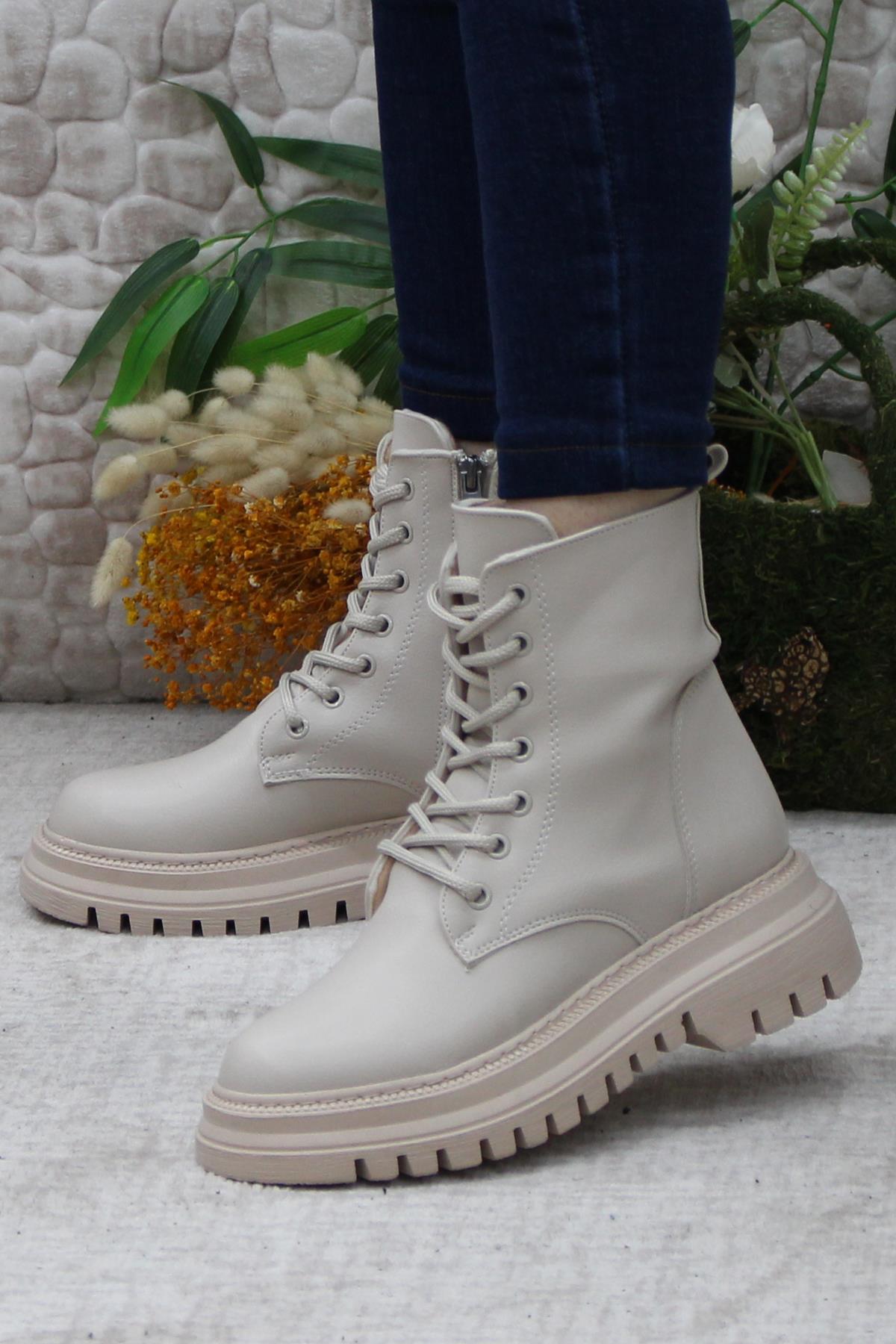 351271 Bej Kalın Taban Sıcak Astar Kadın Bot - Görsel 4