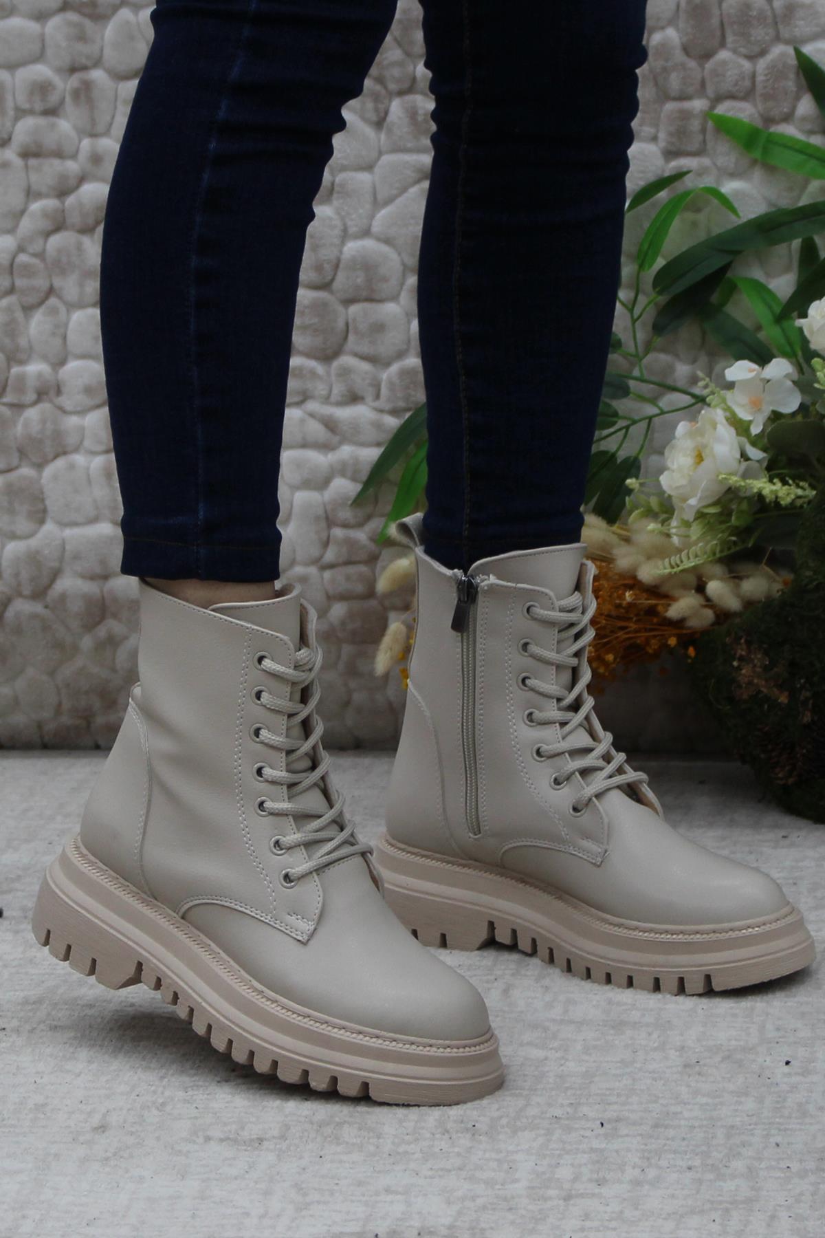 351271 Bej Kalın Taban Sıcak Astar Kadın Bot - Görsel 5