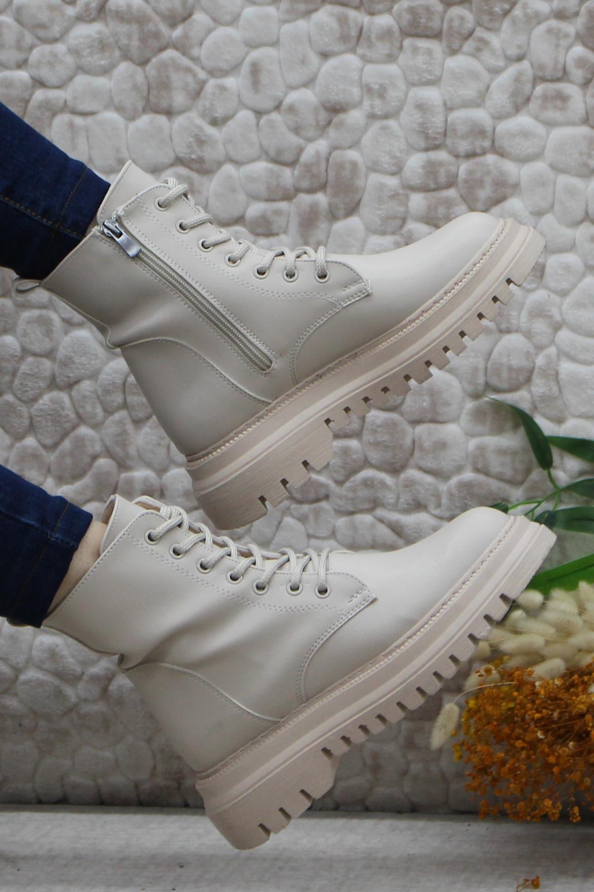 351271 Bej Kalın Taban Sıcak Astar Kadın Bot - Görsel 6