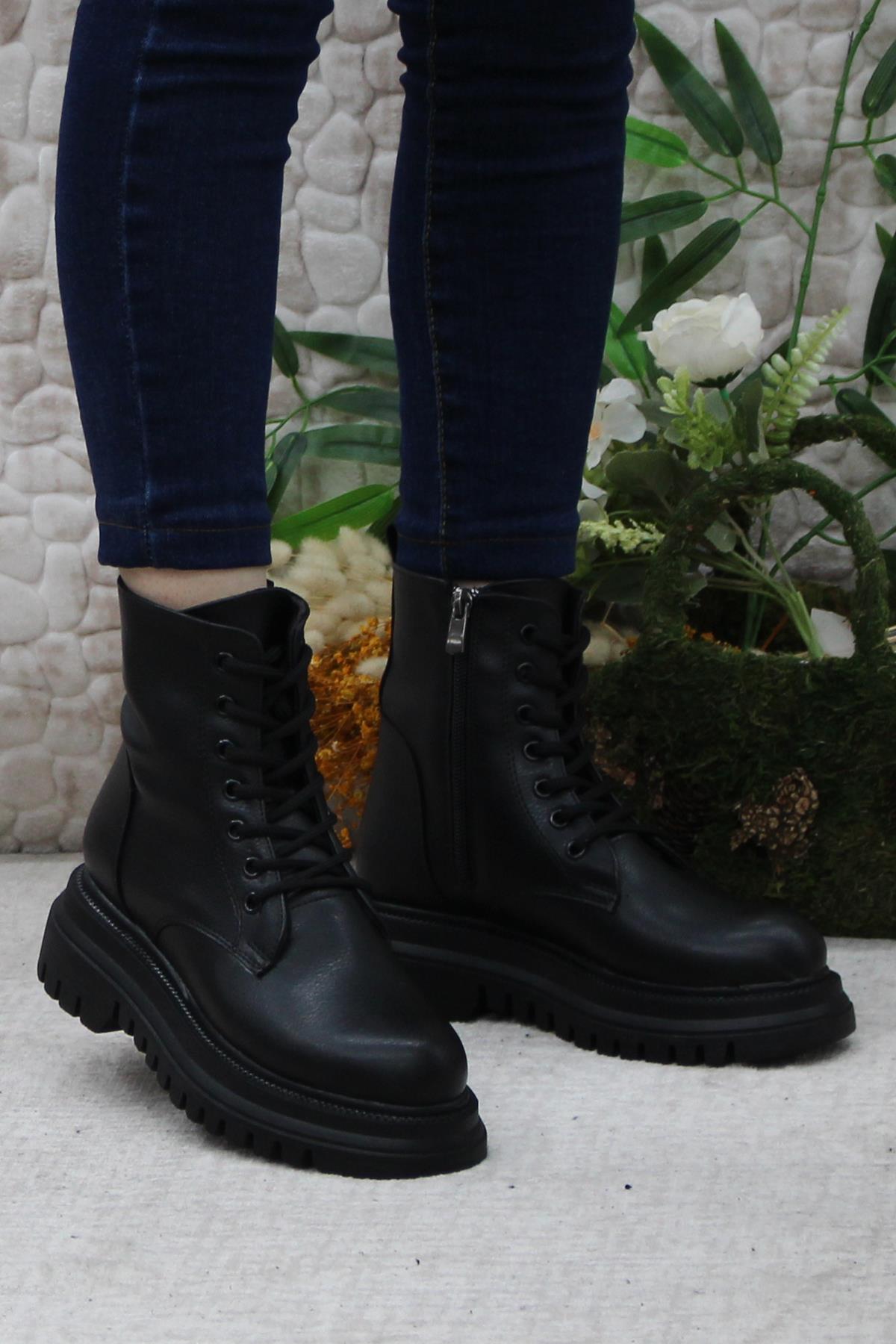 351271 Siyah Kalın Taban Sıcak Astar Kadın Bot - Görsel 3