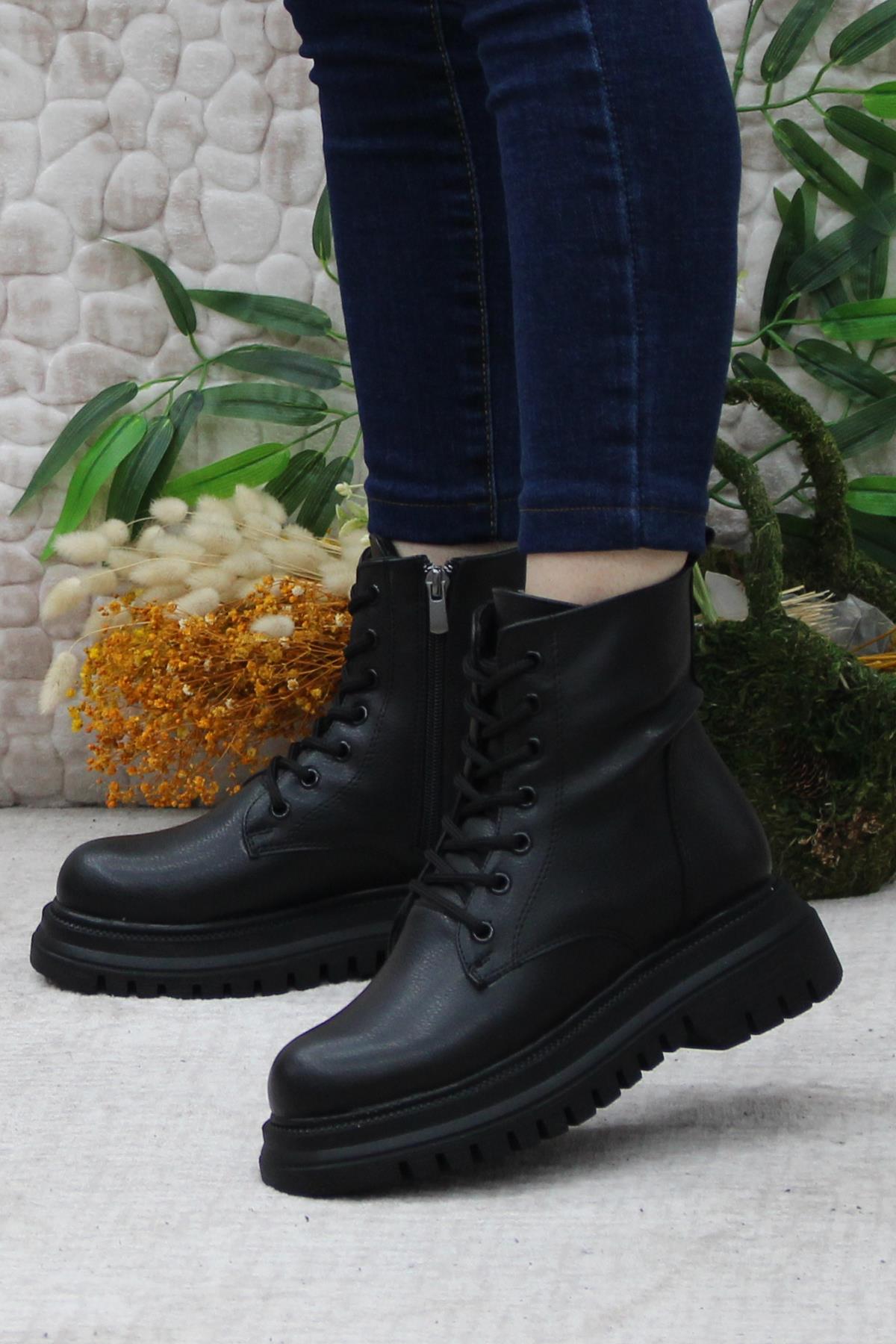 351271 Siyah Kalın Taban Sıcak Astar Kadın Bot - Görsel 4