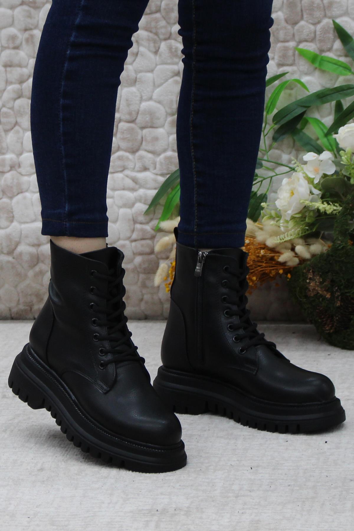 351271 Siyah Kalın Taban Sıcak Astar Kadın Bot - Görsel 5