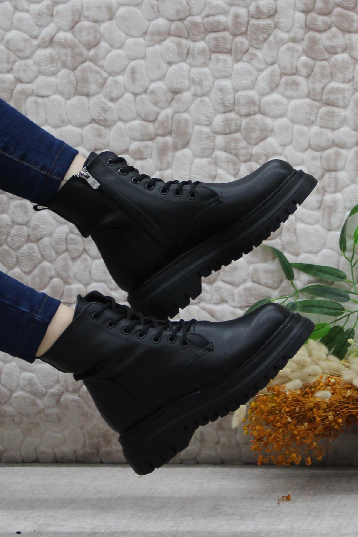 351271 Siyah Kalın Taban Sıcak Astar Kadın Bot - Görsel 6