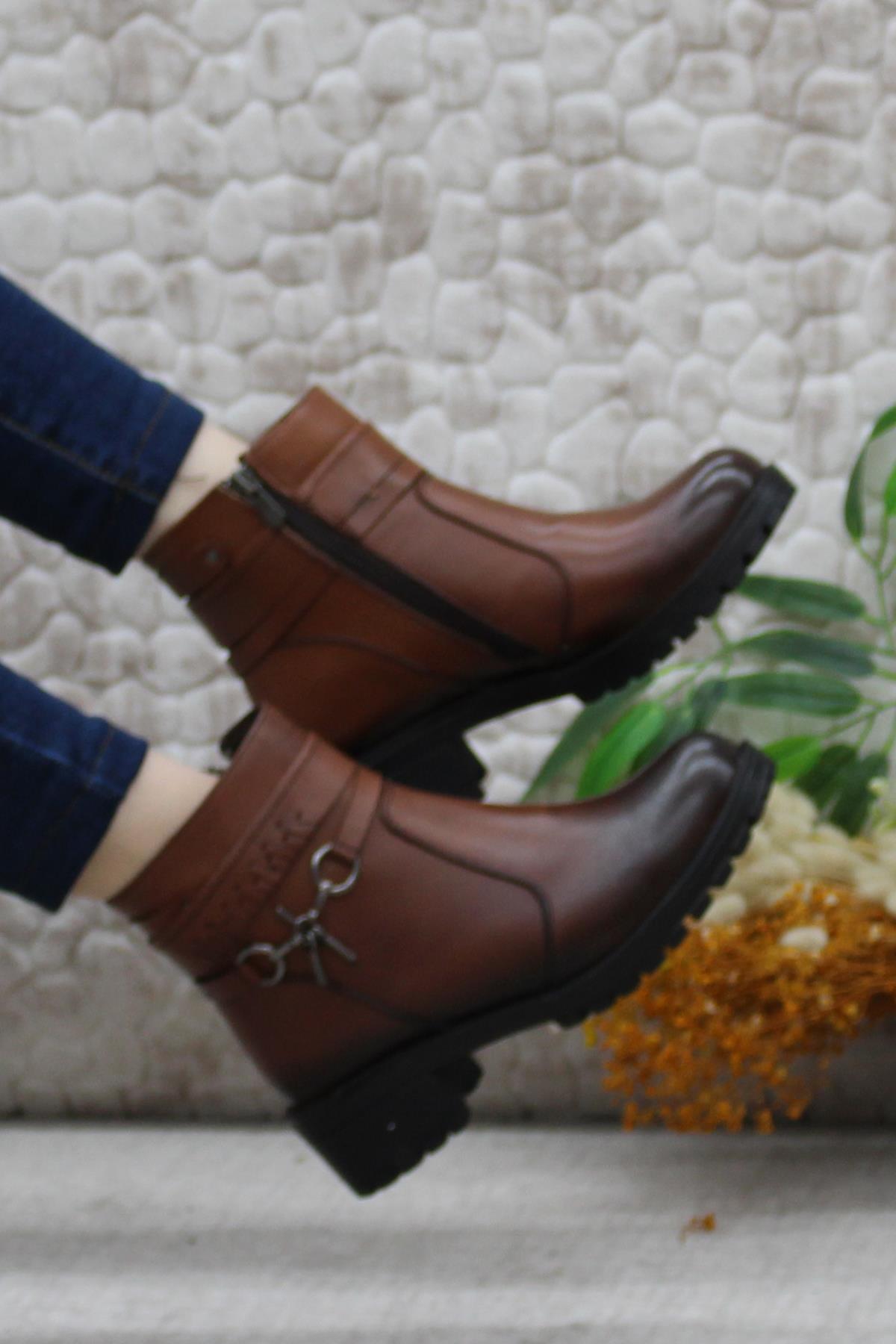 42829 Taba Orijinal Hakiki Deri İçi Kürklü Kaymaz Taban Kadın Bot - Görsel 3