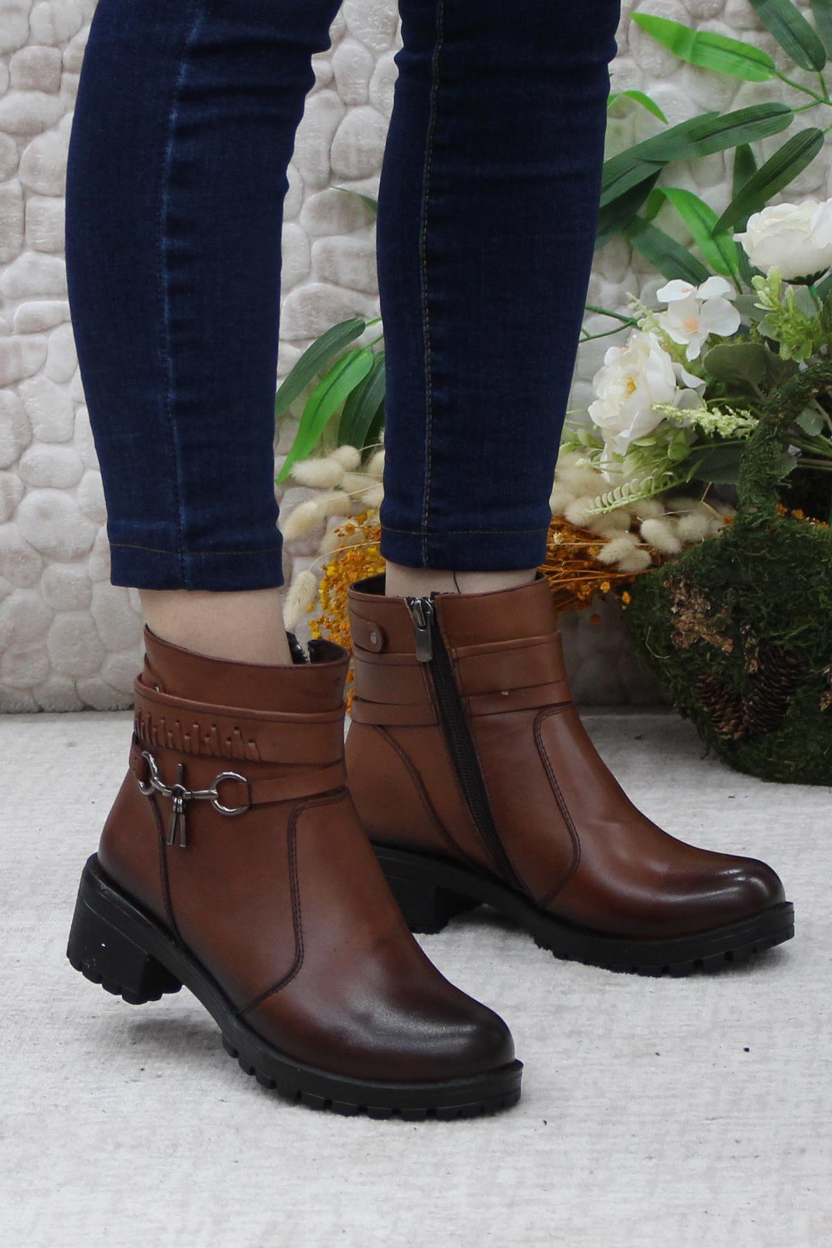 42829 Taba Orijinal Hakiki Deri İçi Kürklü Kaymaz Taban Kadın Bot - Görsel 4