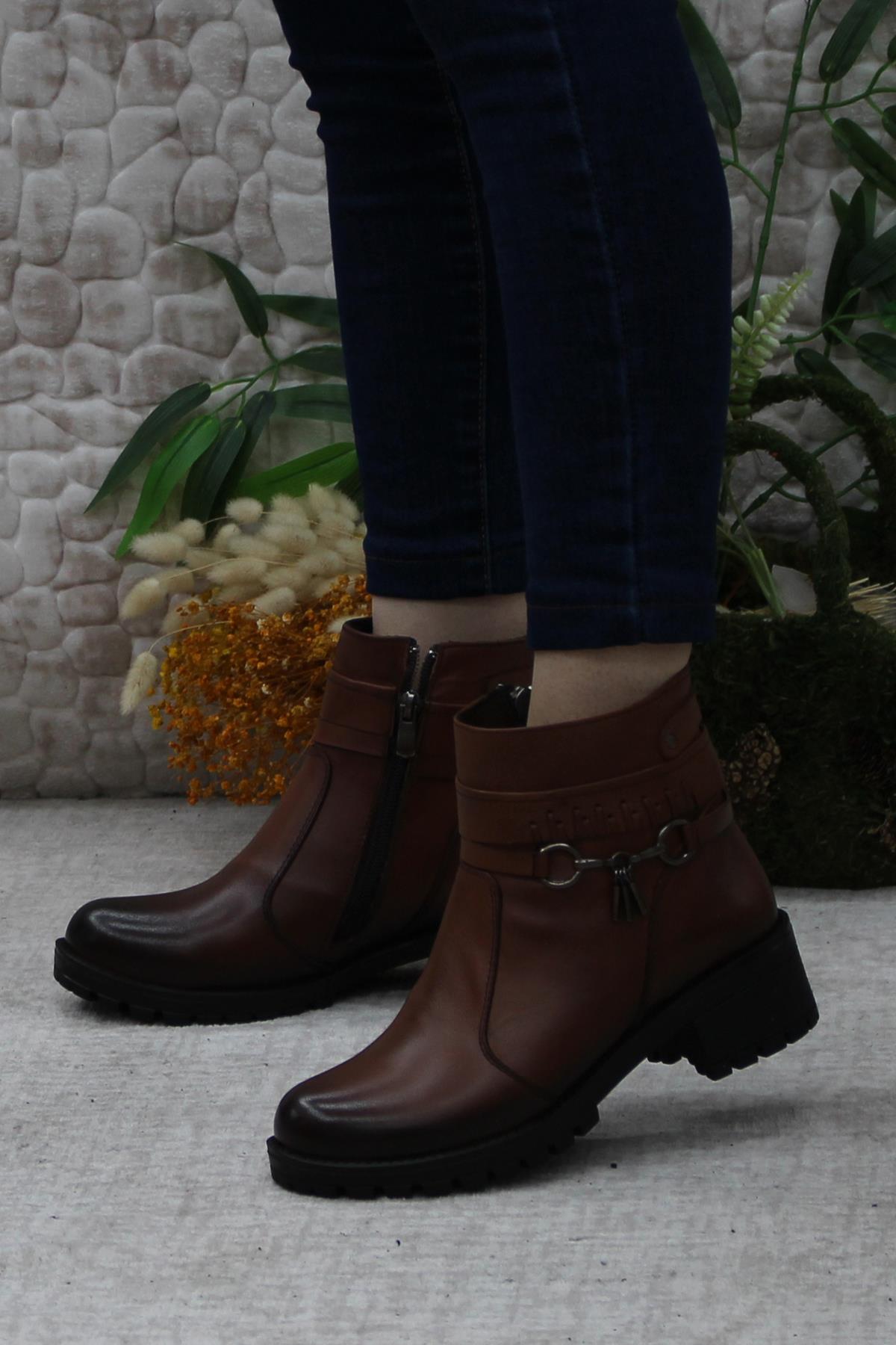 42829 Taba Orijinal Hakiki Deri İçi Kürklü Kaymaz Taban Kadın Bot - Görsel 5