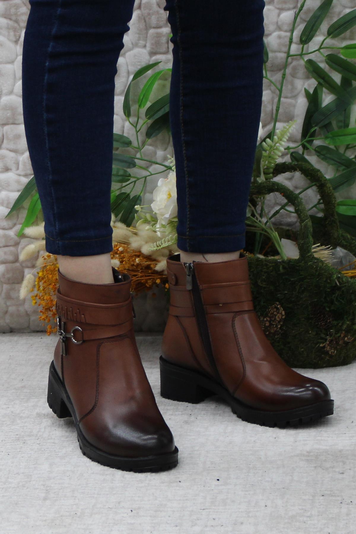 42829 Taba Orijinal Hakiki Deri İçi Kürklü Kaymaz Taban Kadın Bot - Görsel 6