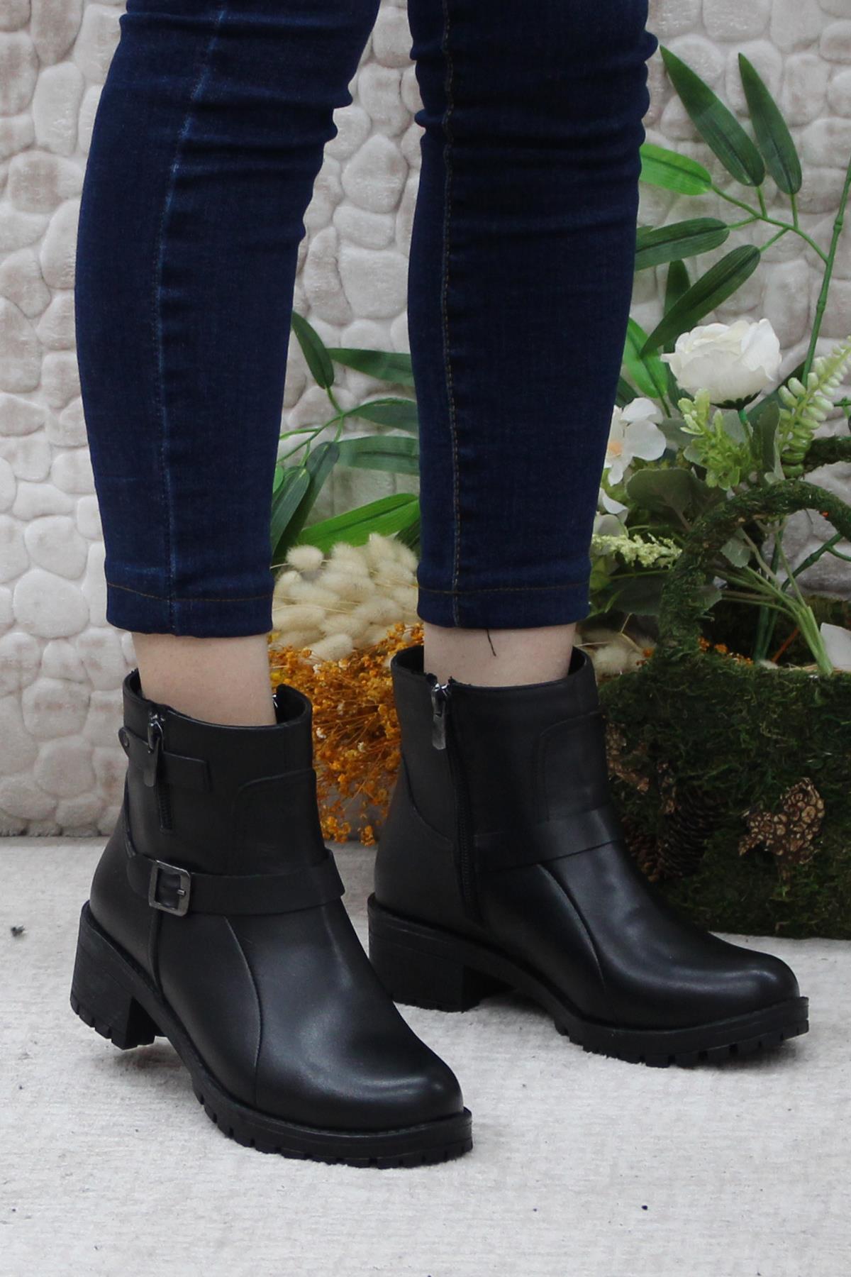 42831 Siyah Orijinal Hakiki Deri İçi Kürklü Kaymaz Taban Kadın Bot - Görsel 3