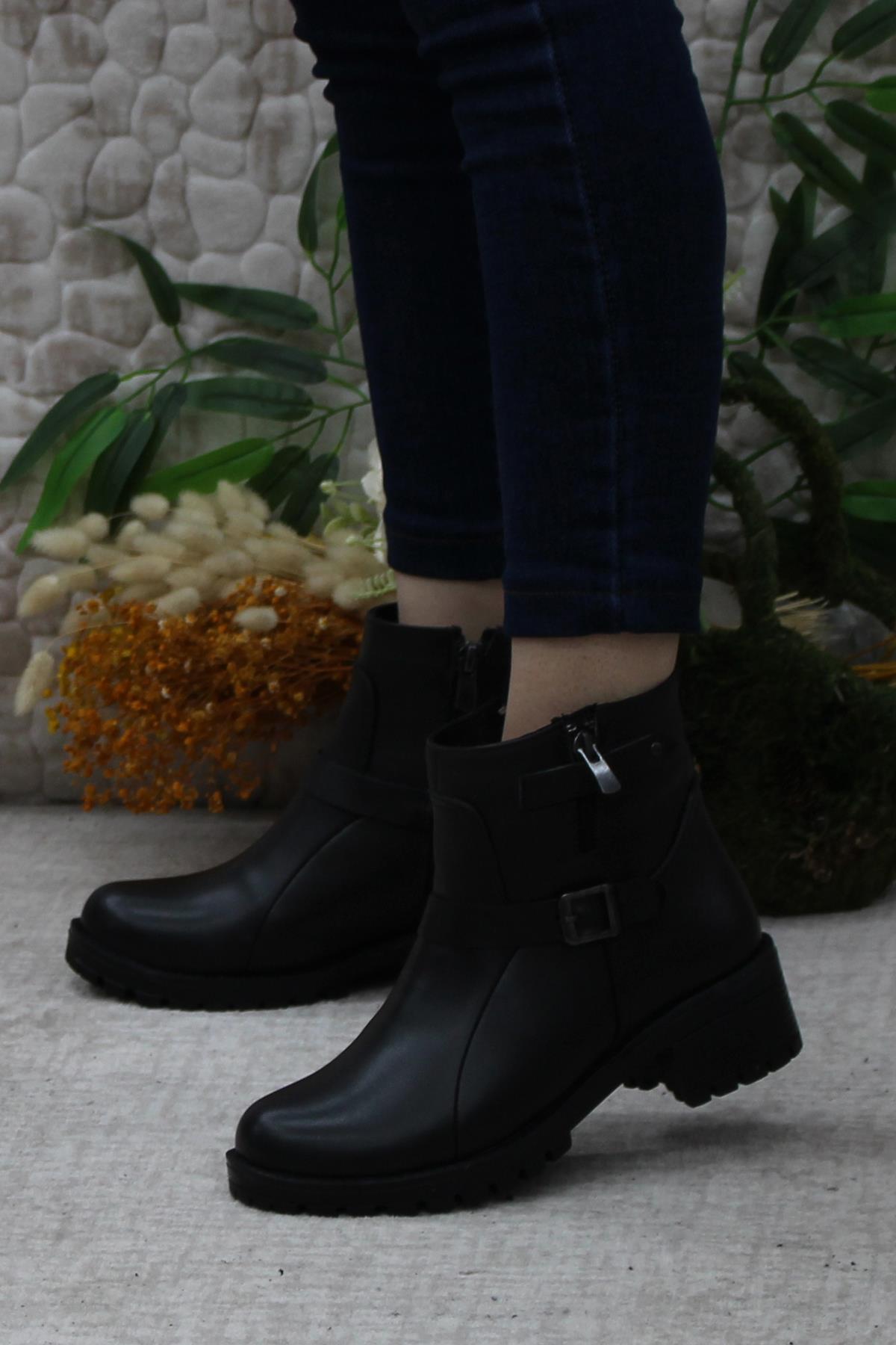 42831 Siyah Orijinal Hakiki Deri İçi Kürklü Kaymaz Taban Kadın Bot - Görsel 4