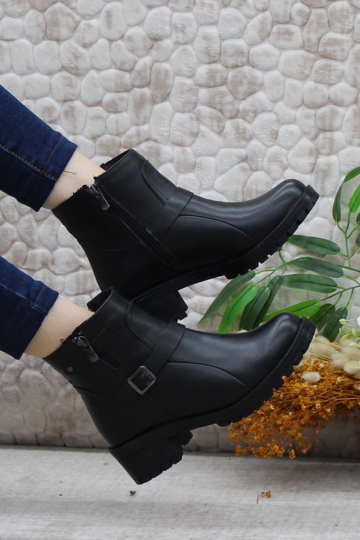 42831 Siyah Orijinal Hakiki Deri İçi Kürklü Kaymaz Taban Kadın Bot - Görsel 6