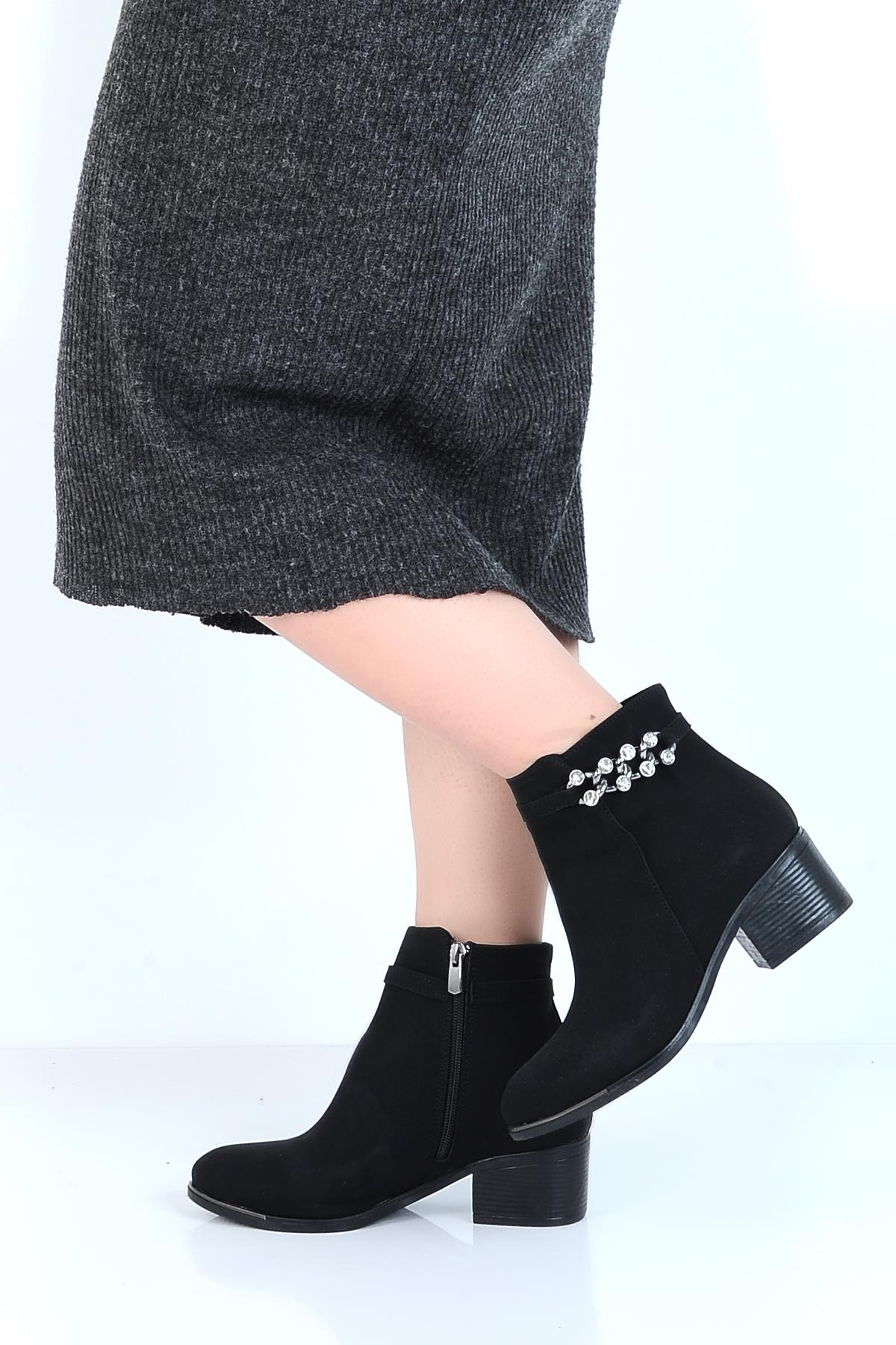 23-8018 Kösem Siyah Süet 5Cm Topuklu Kadın Bot - Görsel 3