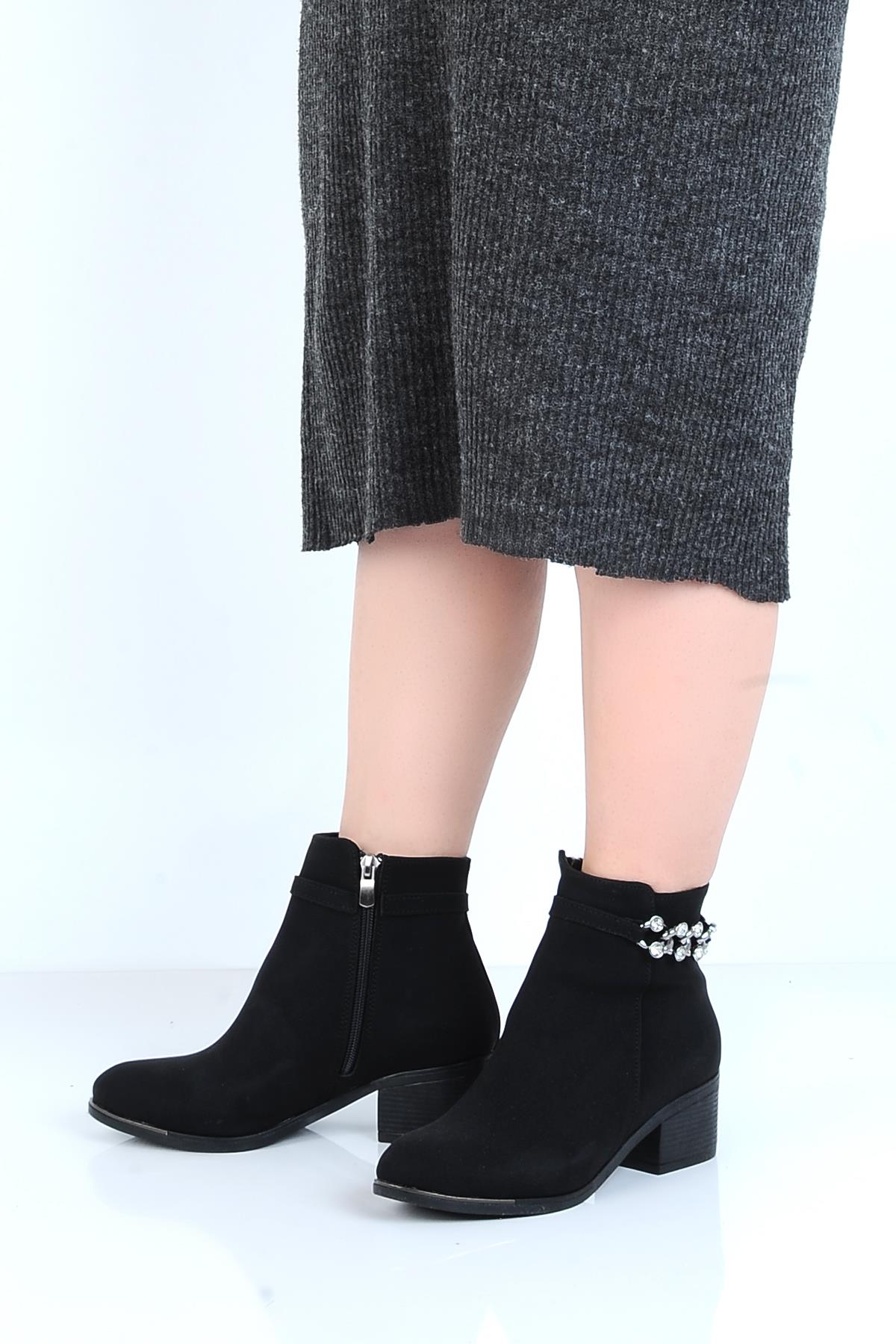 23-8018 Kösem Siyah Süet 5Cm Topuklu Kadın Bot - Görsel 4