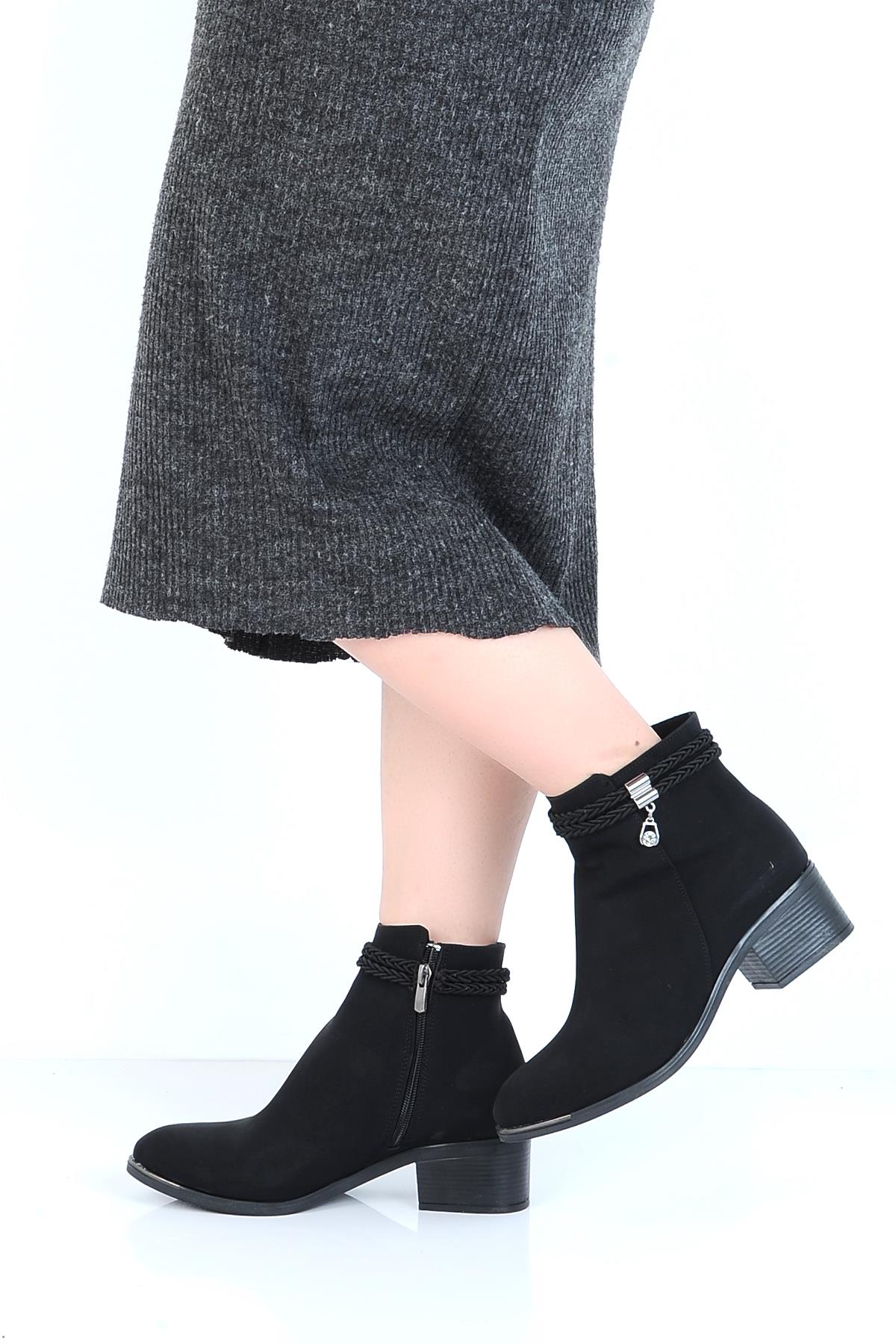 23-8019 Kösem Siyah Süet 5Cm Topuklu Kadın Bot - Görsel 3