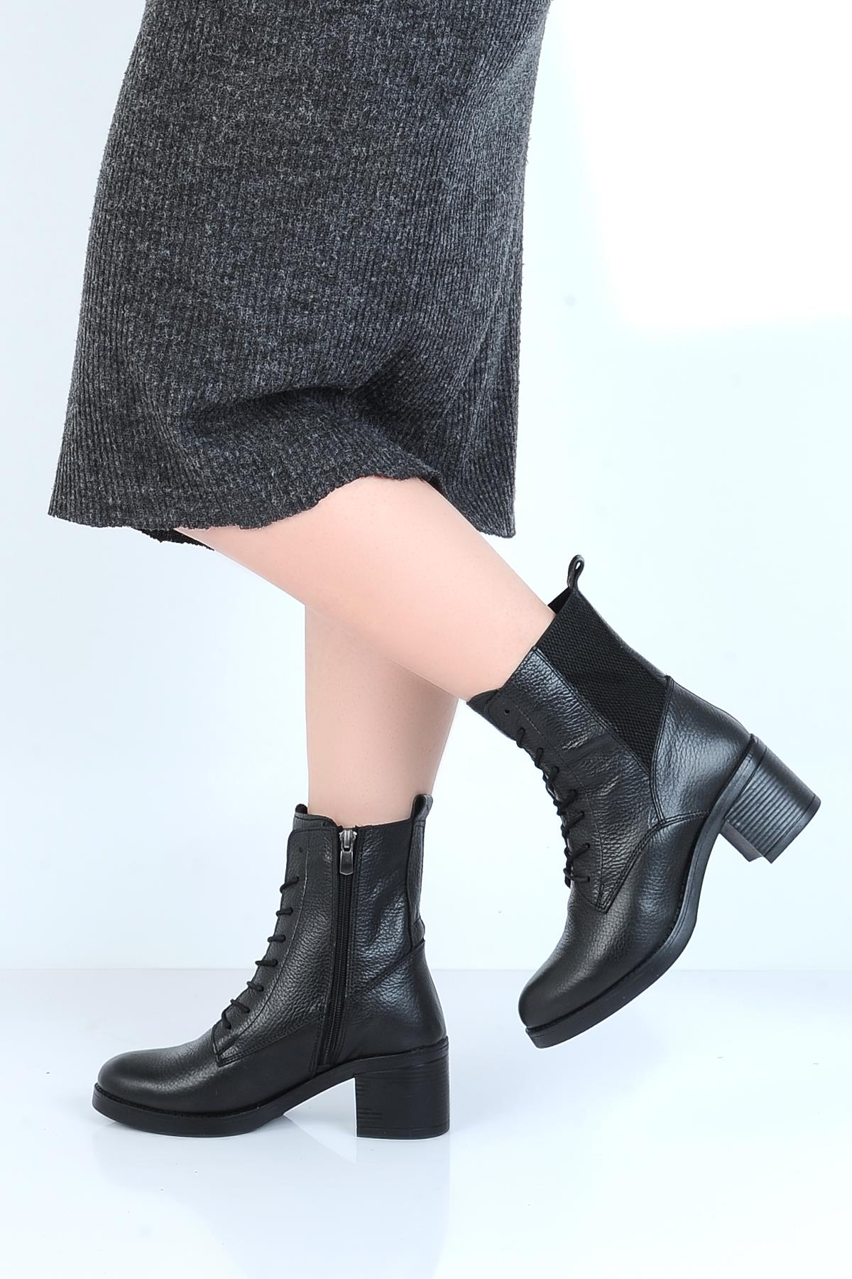 240607 Kauçuk %100 Deri 6Cm Topuklu Kadın Bot - Görsel 3