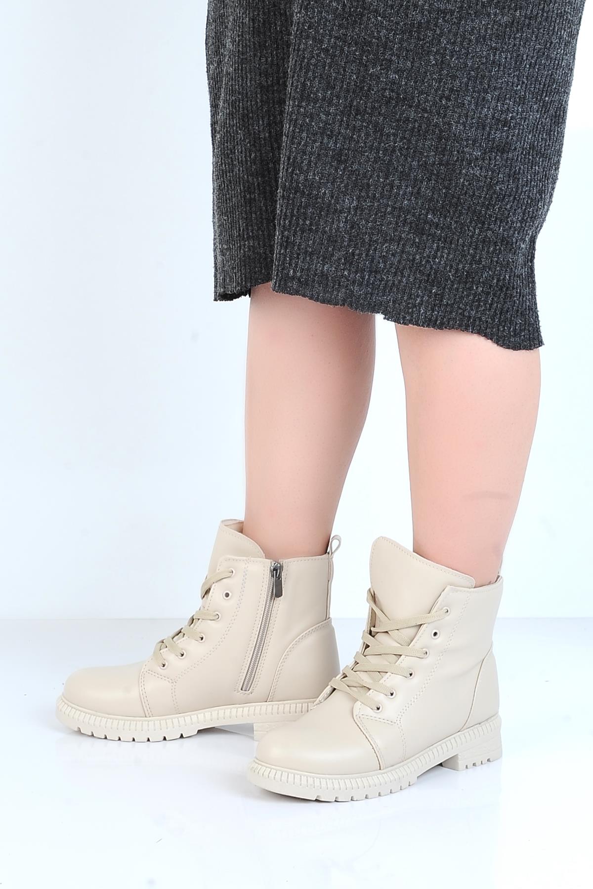 Twingo 8125 Bej Kürklü Kadın Düz Bot - Görsel 4