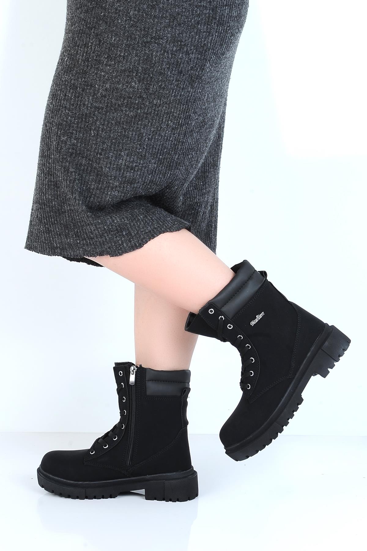 Twingo 7200 Siyah Zümrüt Kürklü Kadın Düz Bot - Görsel 3