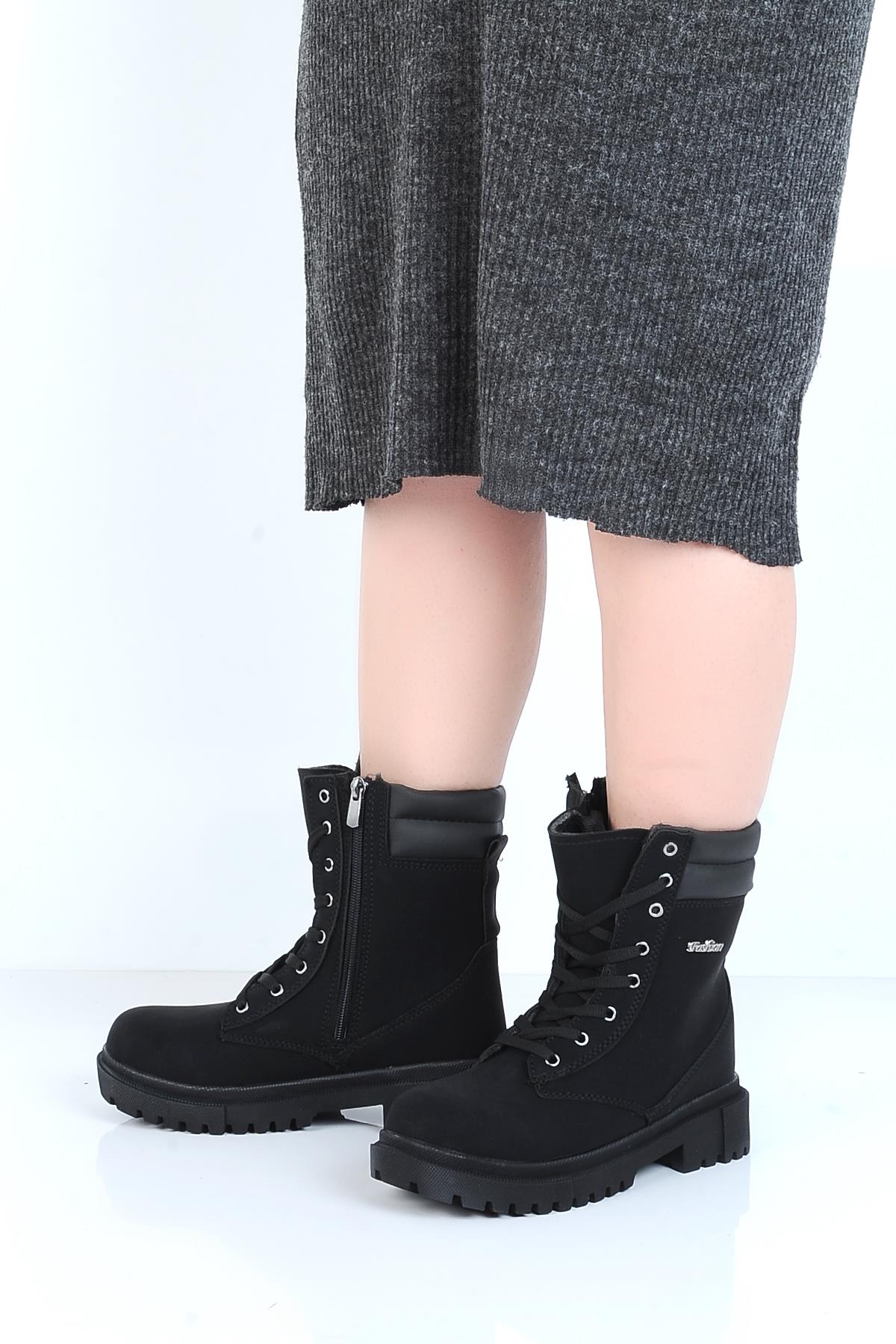 Twingo 7200 Siyah Zümrüt Kürklü Kadın Düz Bot - Görsel 4