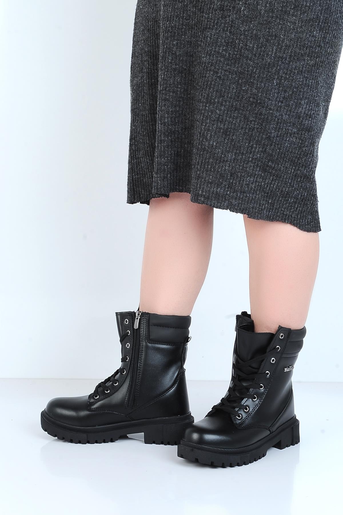 Twingo 7200 Siyah Nova Kürklü Kadın Düz Bot - Görsel 4