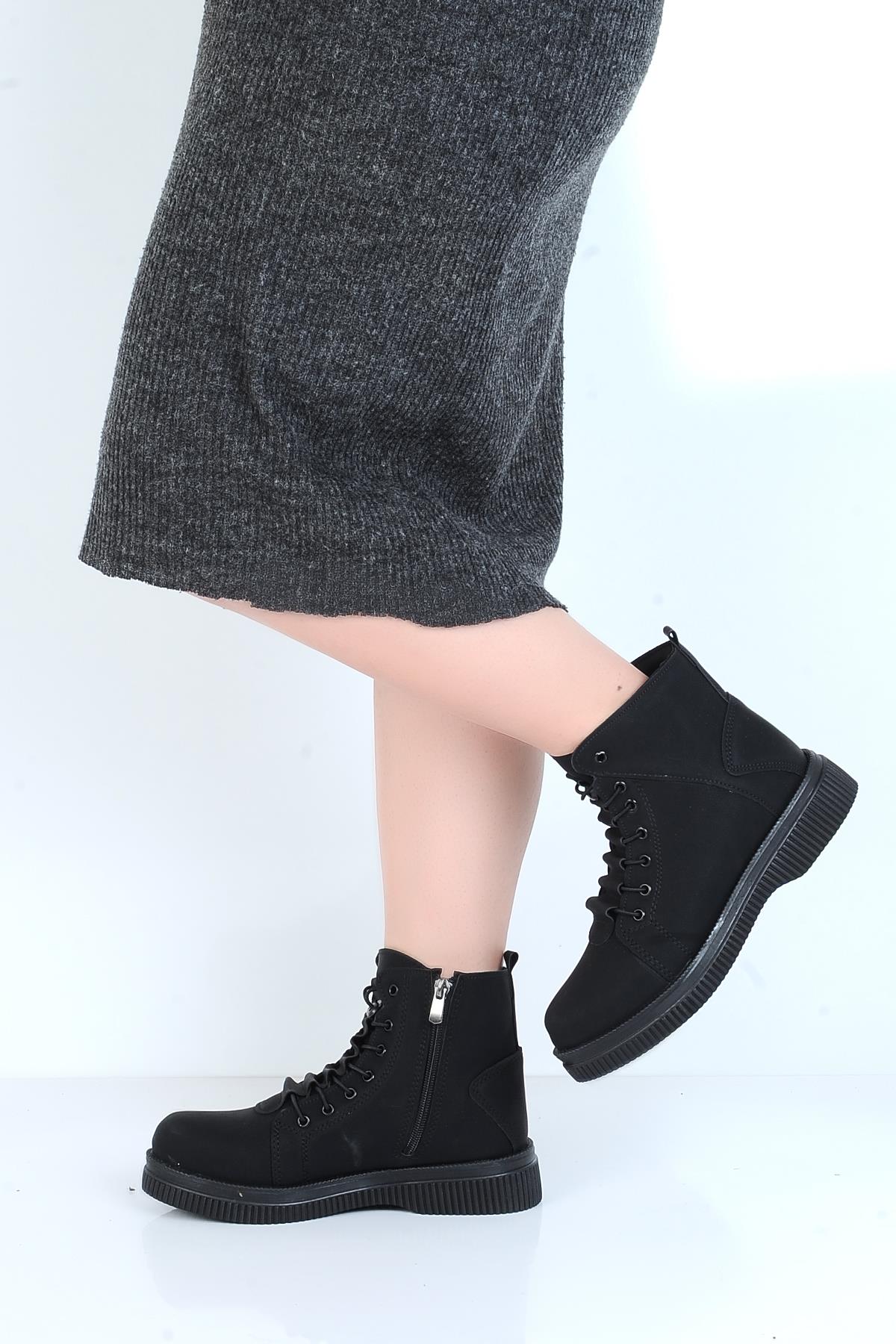 Twingo 845 Siyah Zümrüt Kürklü Kadın Düz Bot - Görsel 3