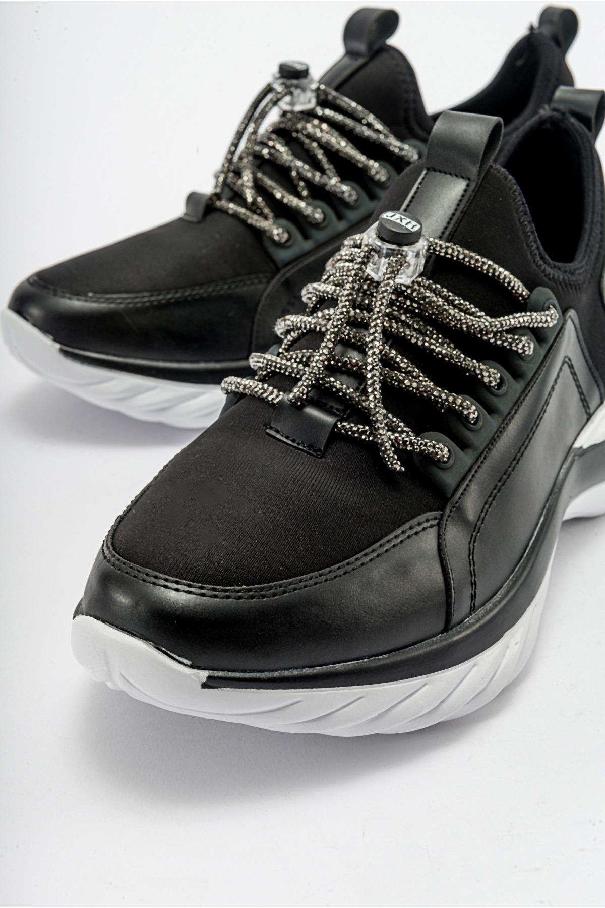 Taş Bağcıklı Kadın Spor Ayakkabı SİYAH BEYAZ - Görsel 4