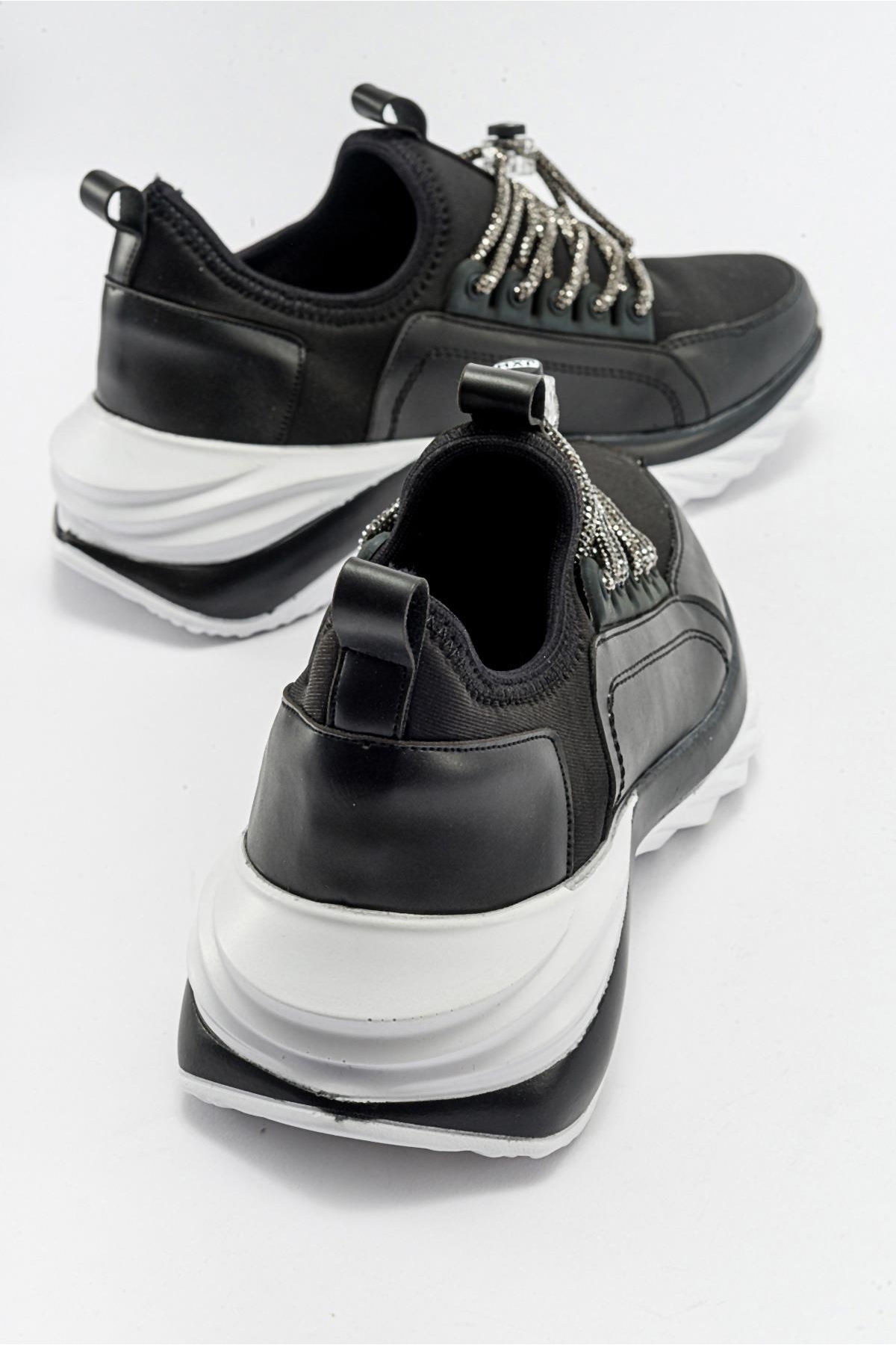 Taş Bağcıklı Kadın Spor Ayakkabı SİYAH BEYAZ - Görsel 5