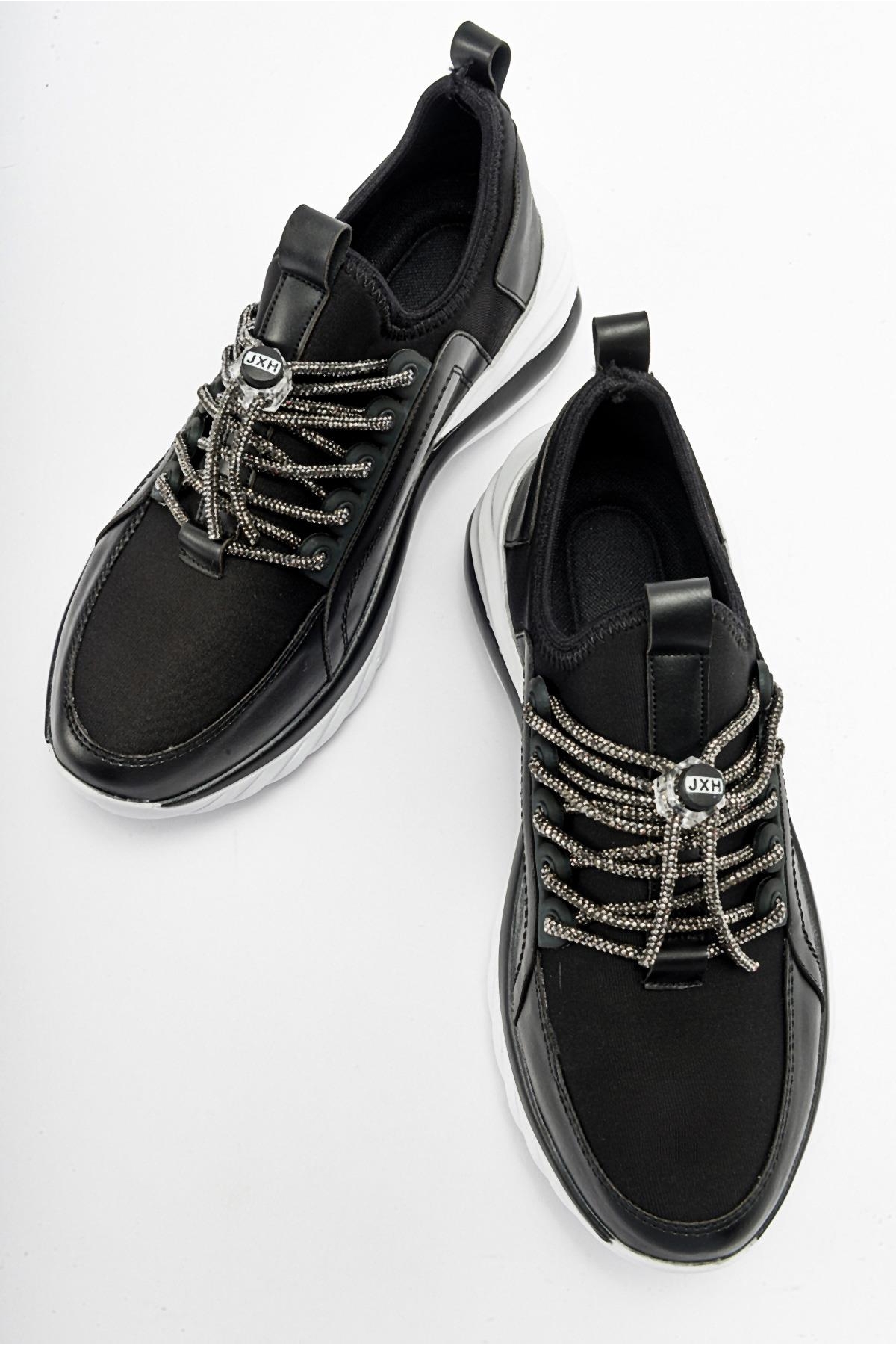 Taş Bağcıklı Kadın Spor Ayakkabı SİYAH BEYAZ - Görsel 6