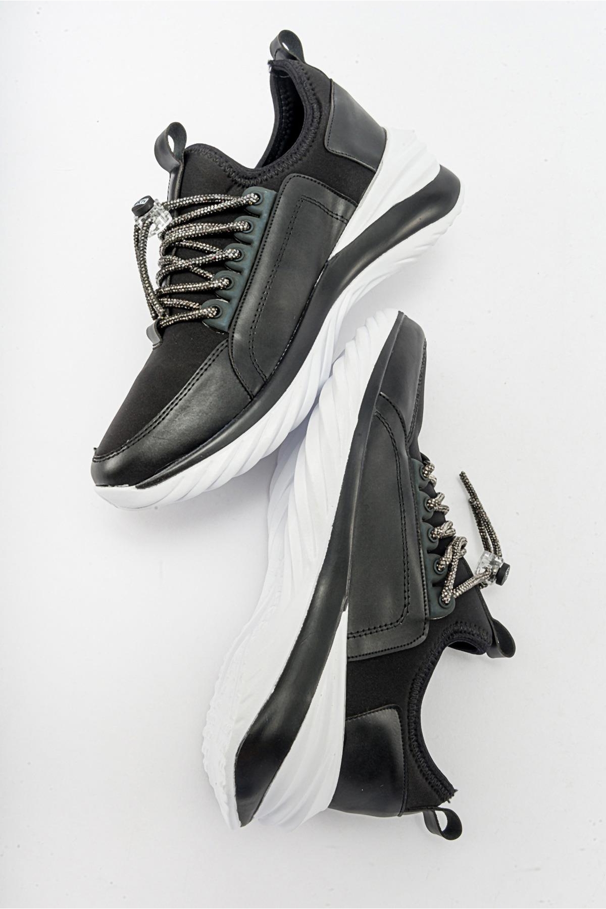 Taş Bağcıklı Kadın Spor Ayakkabı SİYAH BEYAZ - Görsel 7