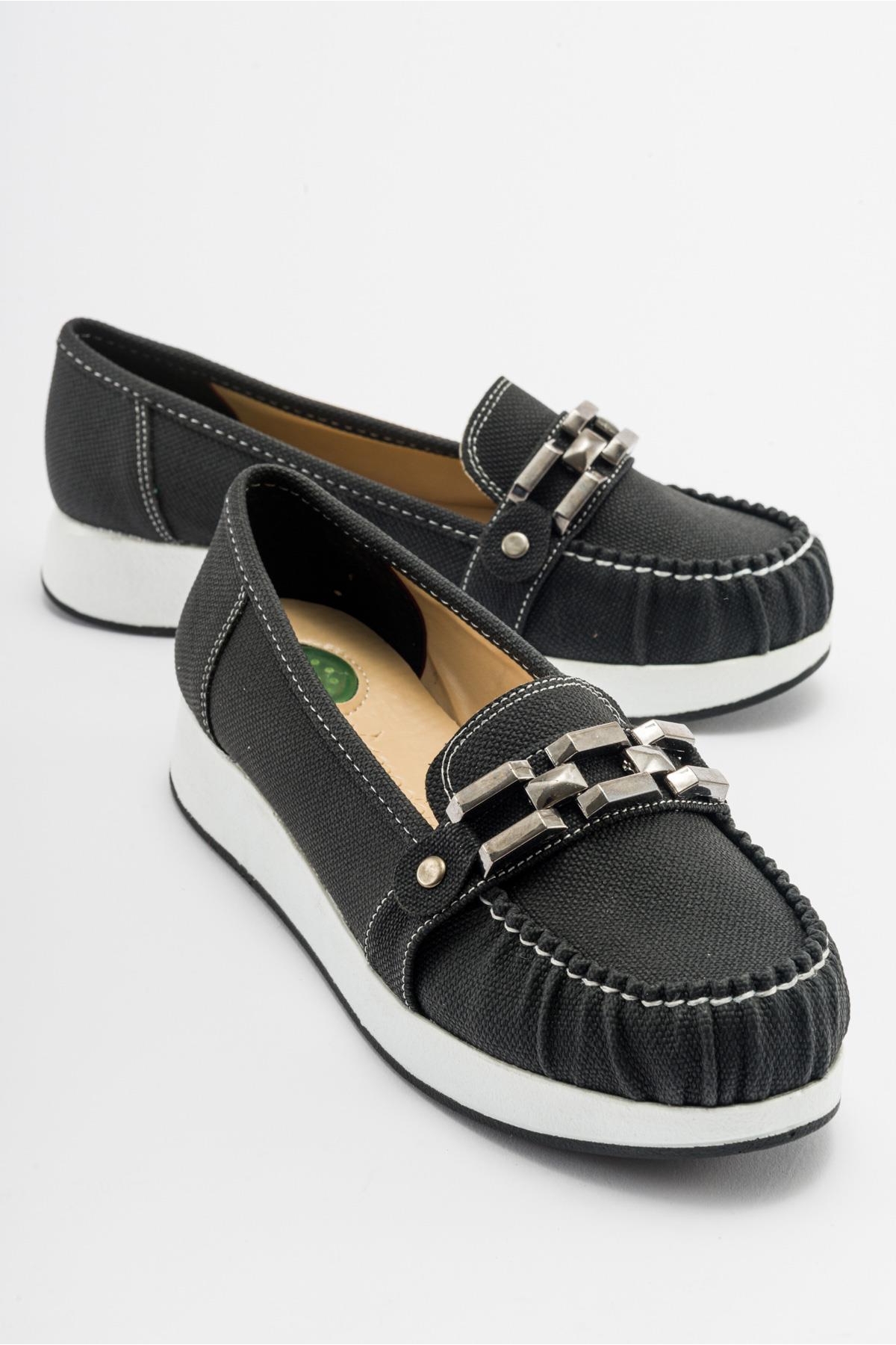 Kare Tokalı Babet SİYAH KOT - Görsel 3