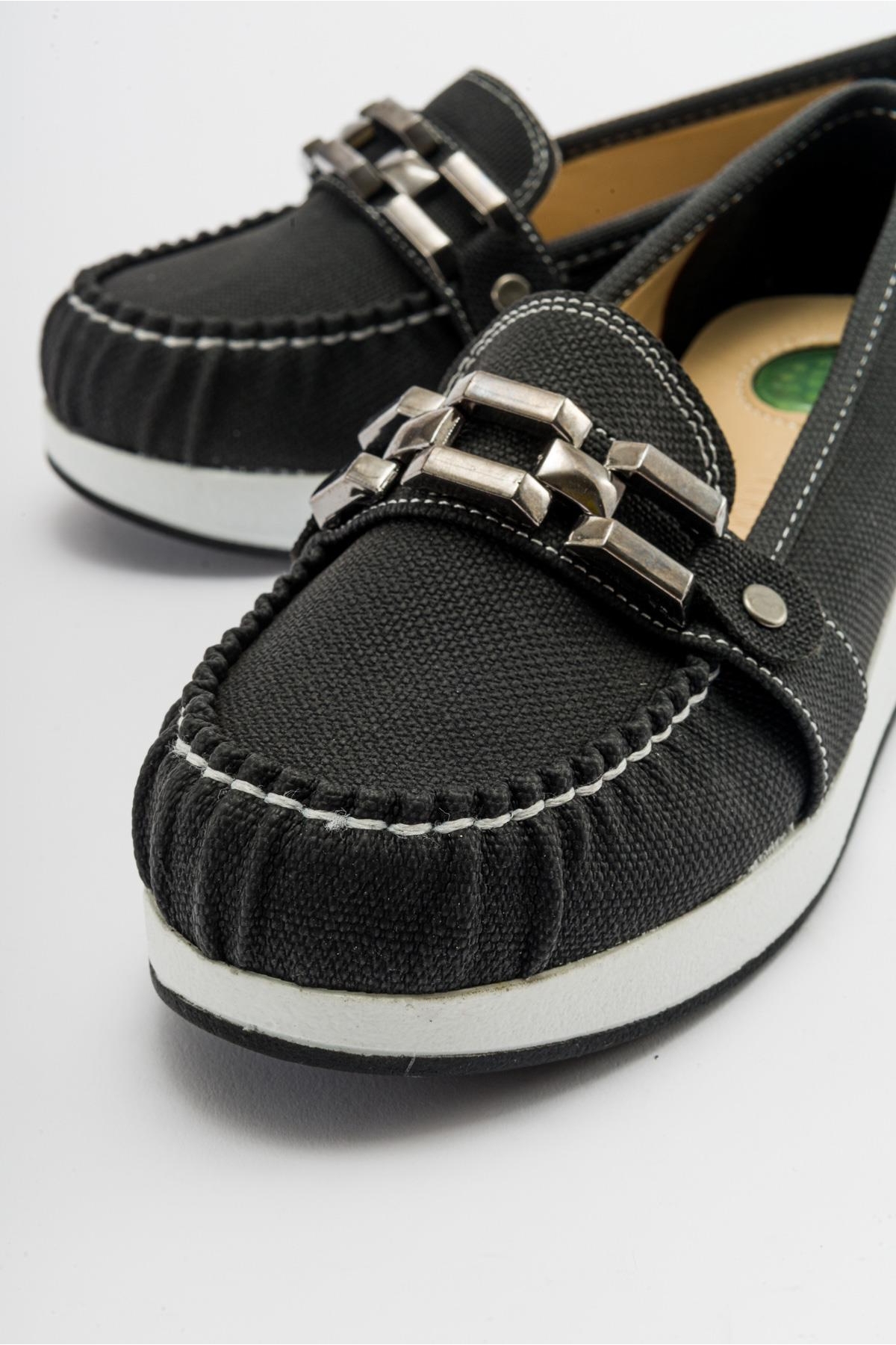 Kare Tokalı Babet SİYAH KOT - Görsel 4