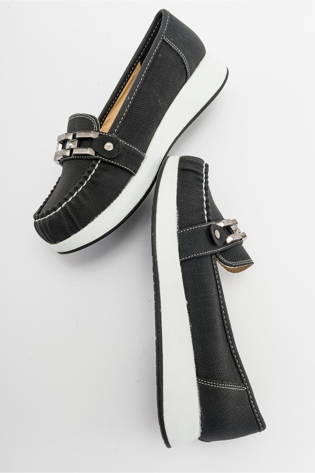 Kare Tokalı Babet SİYAH KOT - Görsel 7