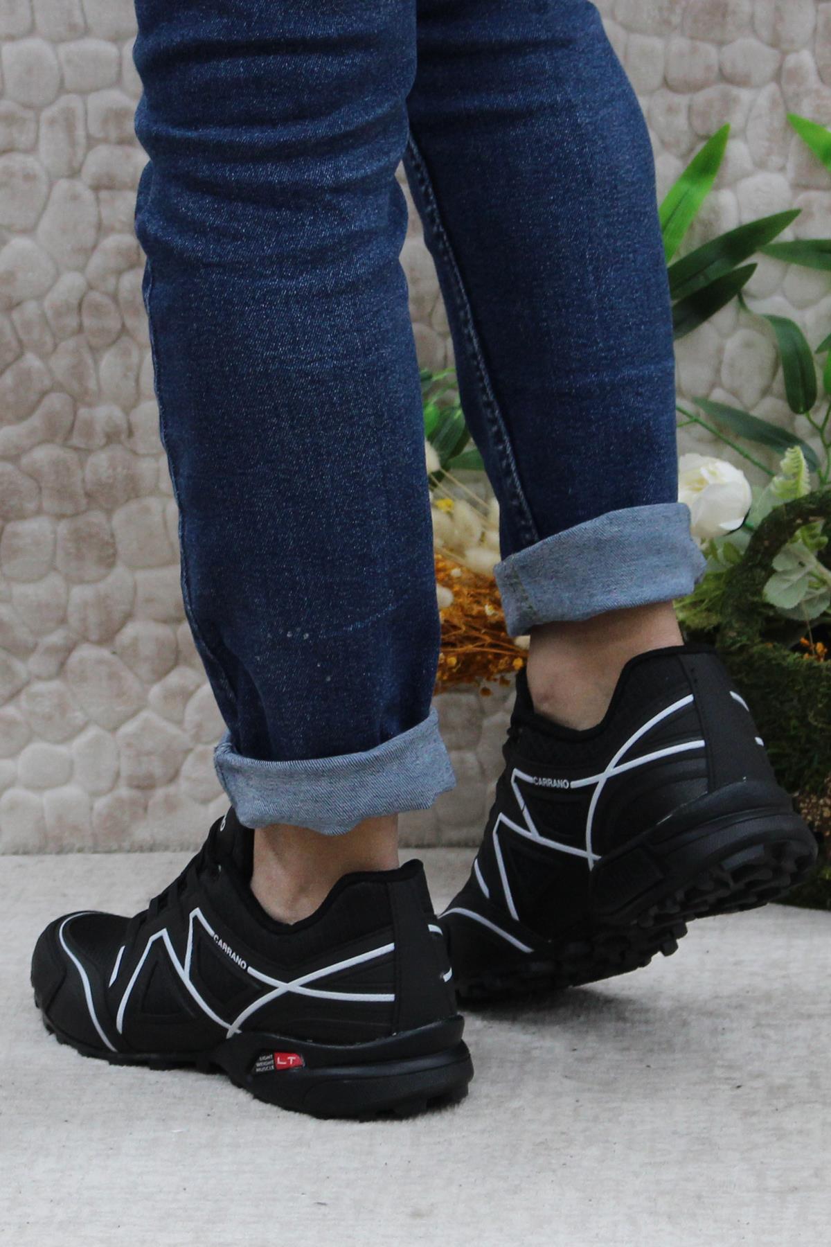 32811 Siyah Beyaz Rahat Esnek Outdoor Trekking Erkek Ayakkabı - Görsel 5
