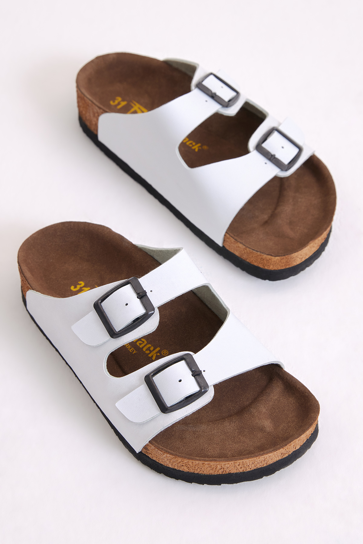 Çocuk Unisex Beyaz Rahat Kalıp Poli Taban Çift Tokalı Nubuk Sandalet - Görsel 3