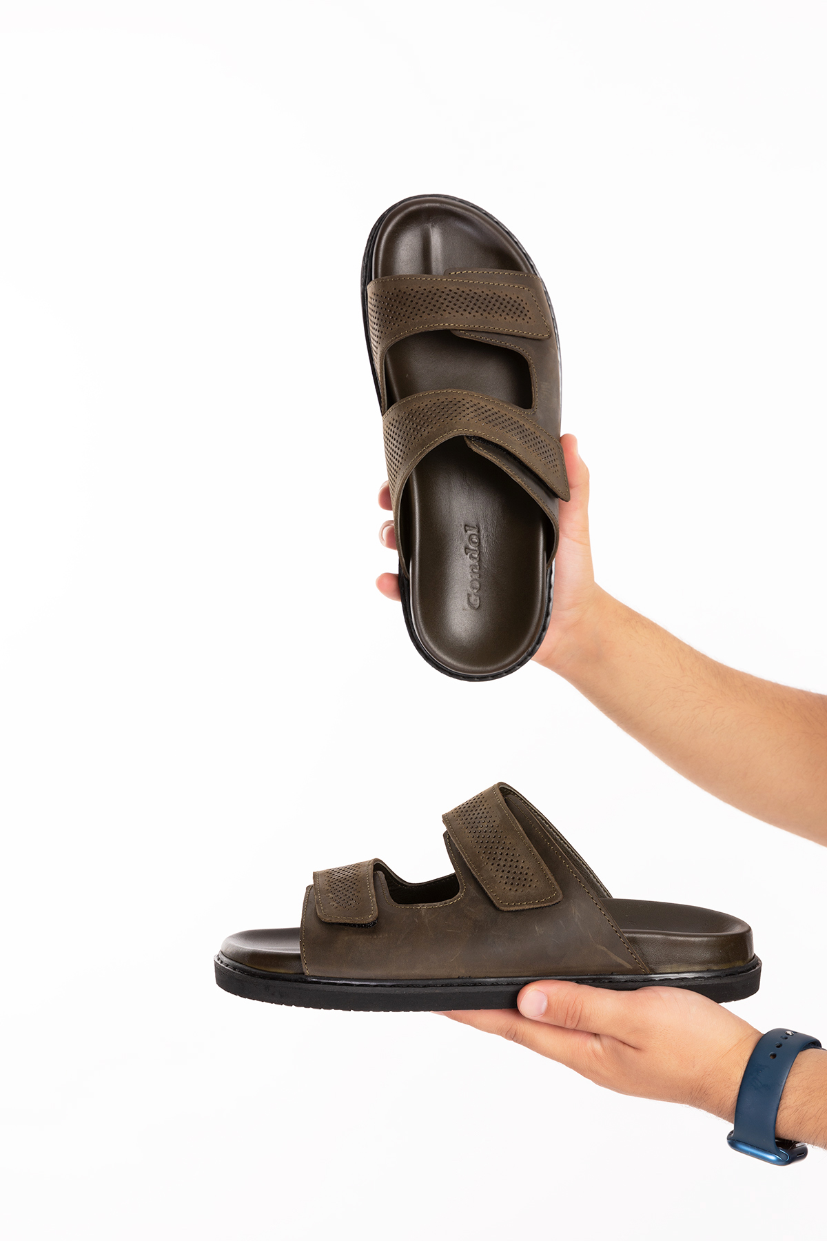 Gondol Erkek Hakiki Deri Cırtlı Ayarlanabilir Rahat Terlik esm.616 - Görsel 3