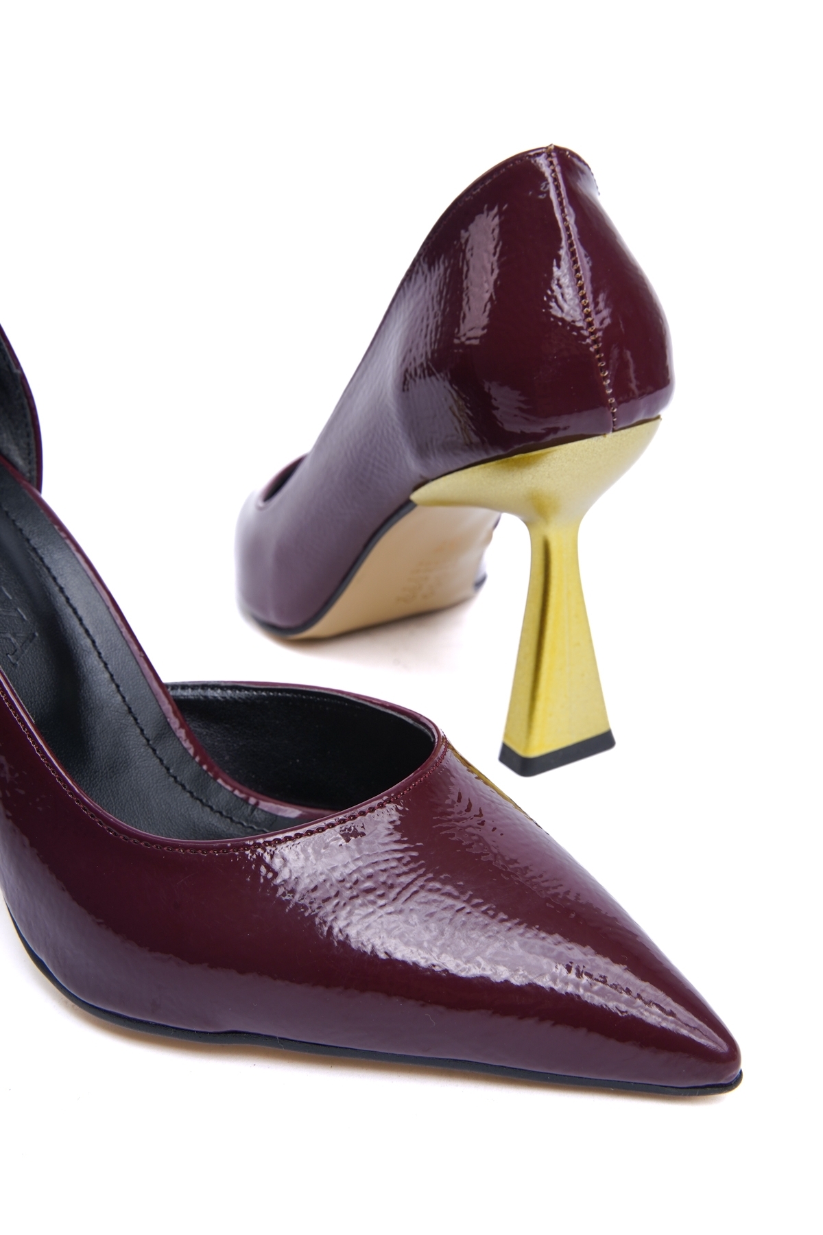 Scarlet Bordo Kırışık Rugan (8cm) Topuk Boyu Günlük Kullanım Stiletto - Görsel 4