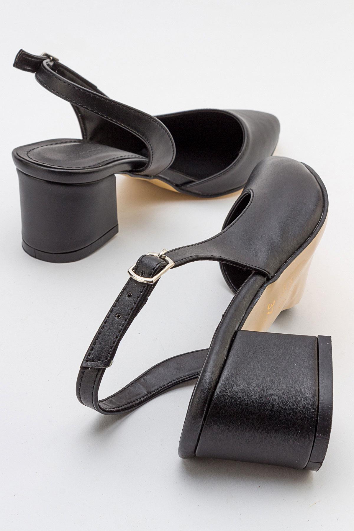 Arkası Açık Kadın Topuklu Ayakabı SİYAH CİLT - Görsel 5