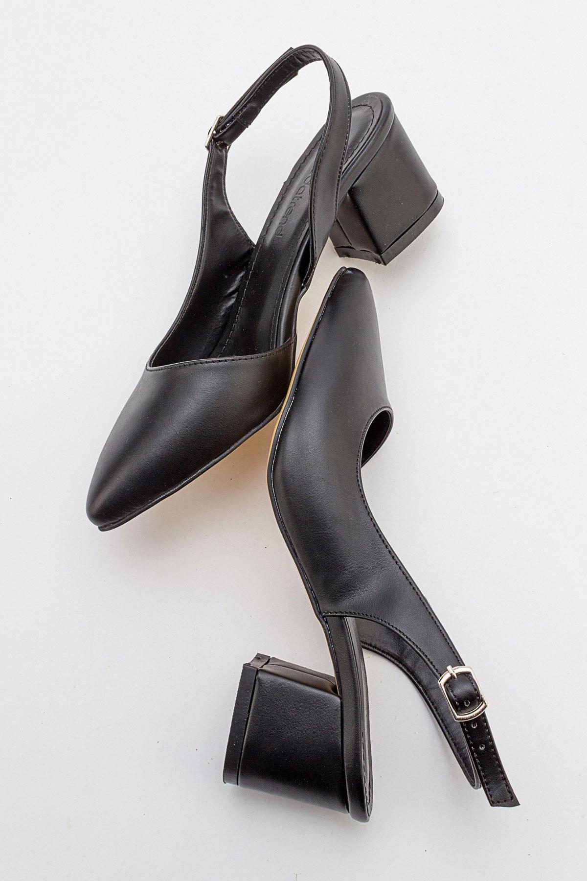Arkası Açık Kadın Topuklu Ayakabı SİYAH CİLT - Görsel 6