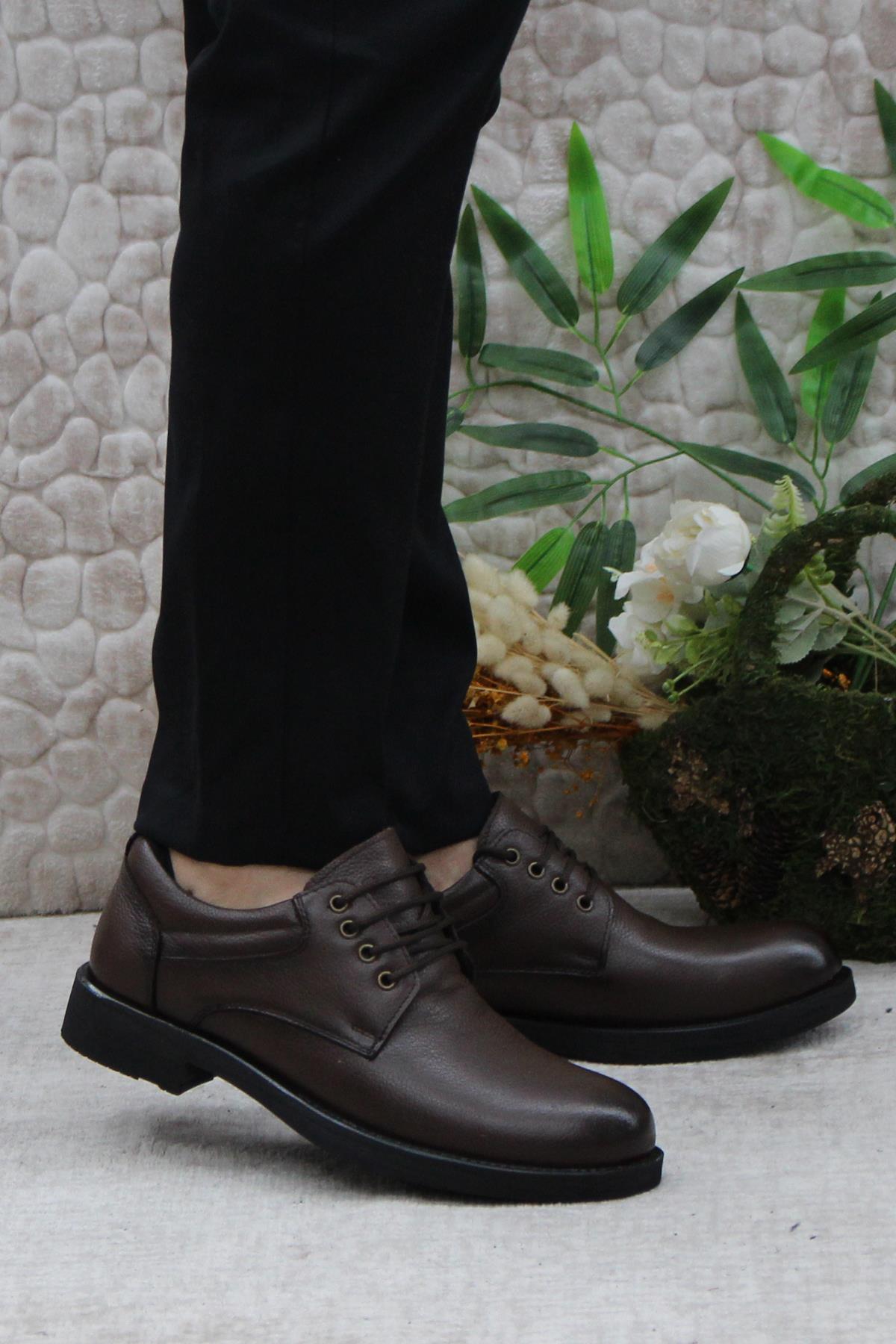 42389 Kahve Hakiki Deri Sıcak Astar Kauçuk Taban Erkek Ayakkabı - Görsel 2