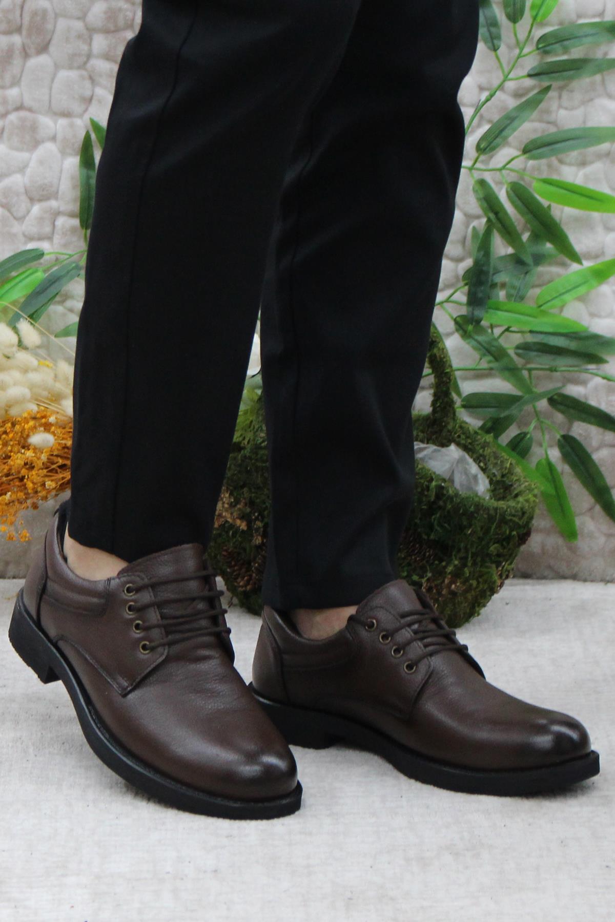 42389 Kahve Hakiki Deri Sıcak Astar Kauçuk Taban Erkek Ayakkabı - Görsel 3