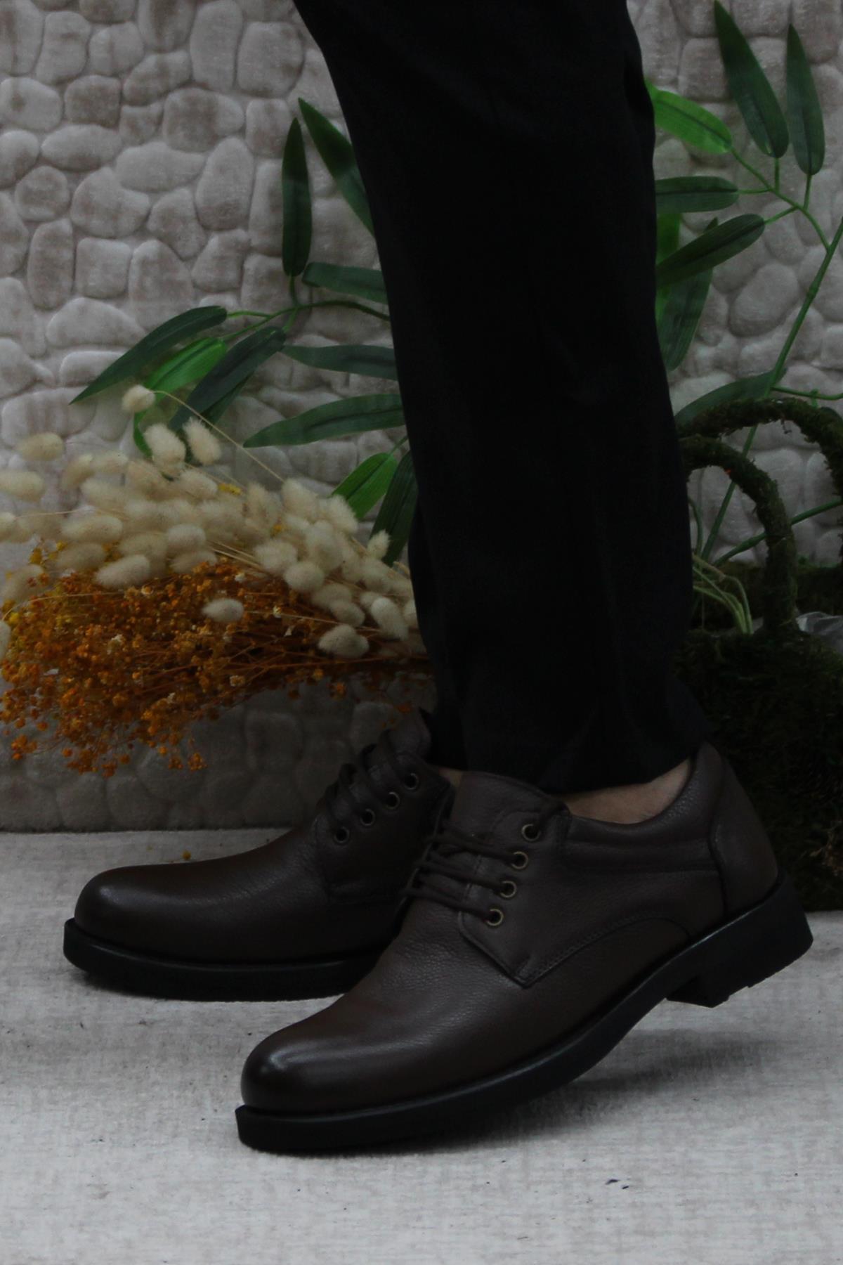 42389 Kahve Hakiki Deri Sıcak Astar Kauçuk Taban Erkek Ayakkabı - Görsel 4