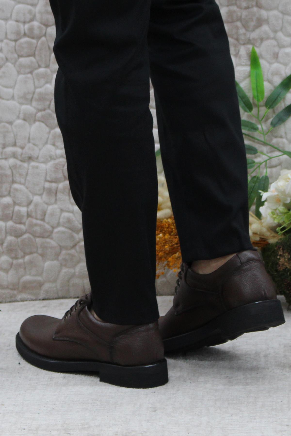 42389 Kahve Hakiki Deri Sıcak Astar Kauçuk Taban Erkek Ayakkabı - Görsel 5