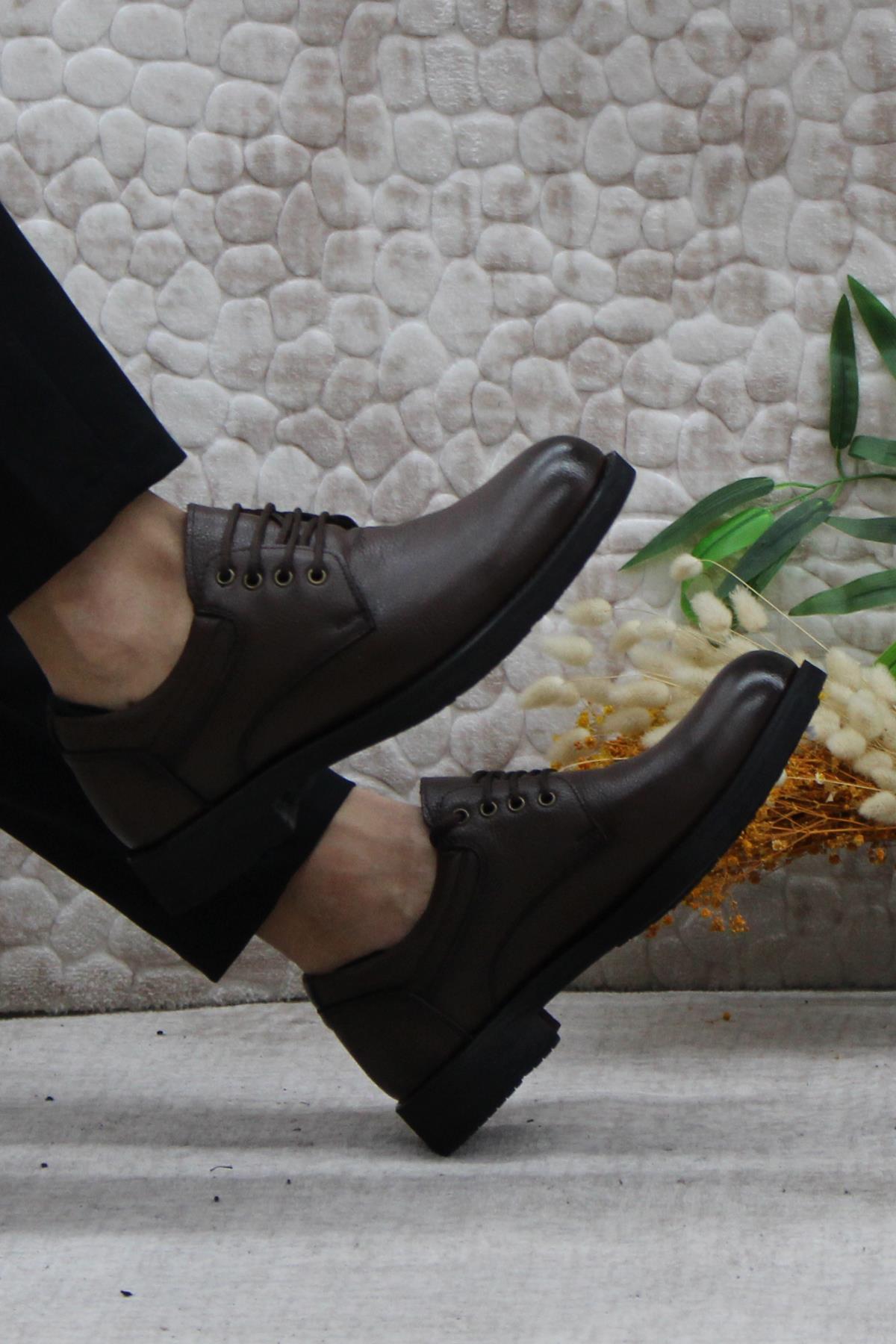 42389 Kahve Hakiki Deri Sıcak Astar Kauçuk Taban Erkek Ayakkabı - Görsel 6