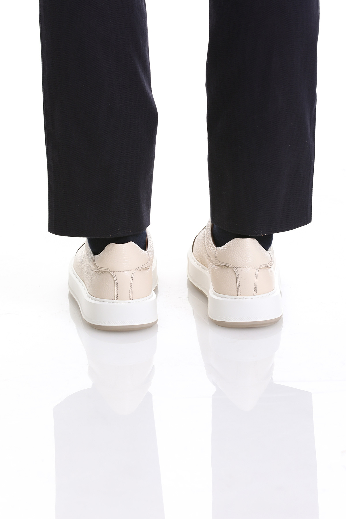 Bej Casual Bağcıklı Deri Sneakers - Görsel 6