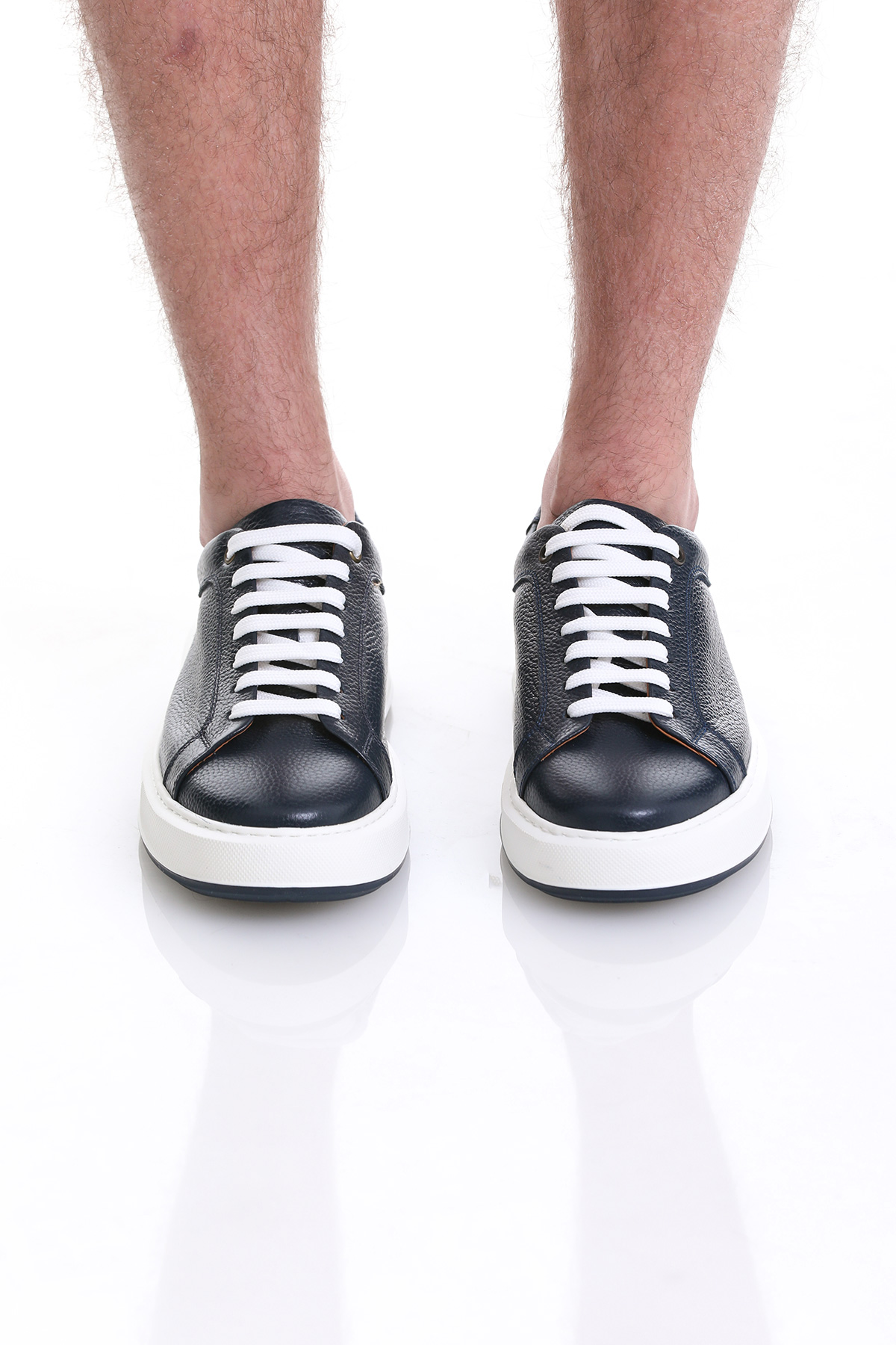 Lacivert Casual Bağcıklı Deri Sneakers - Görsel 2