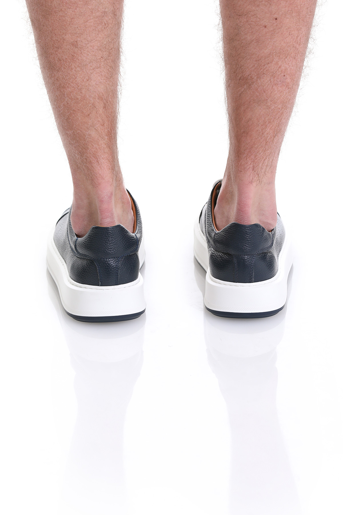 Lacivert Casual Bağcıklı Deri Sneakers - Görsel 6